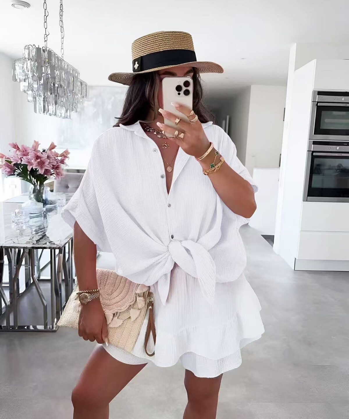 Lelü Fashion Kurzarmbluse Oversize Musselin Kurzarmhemd günstig online kaufen