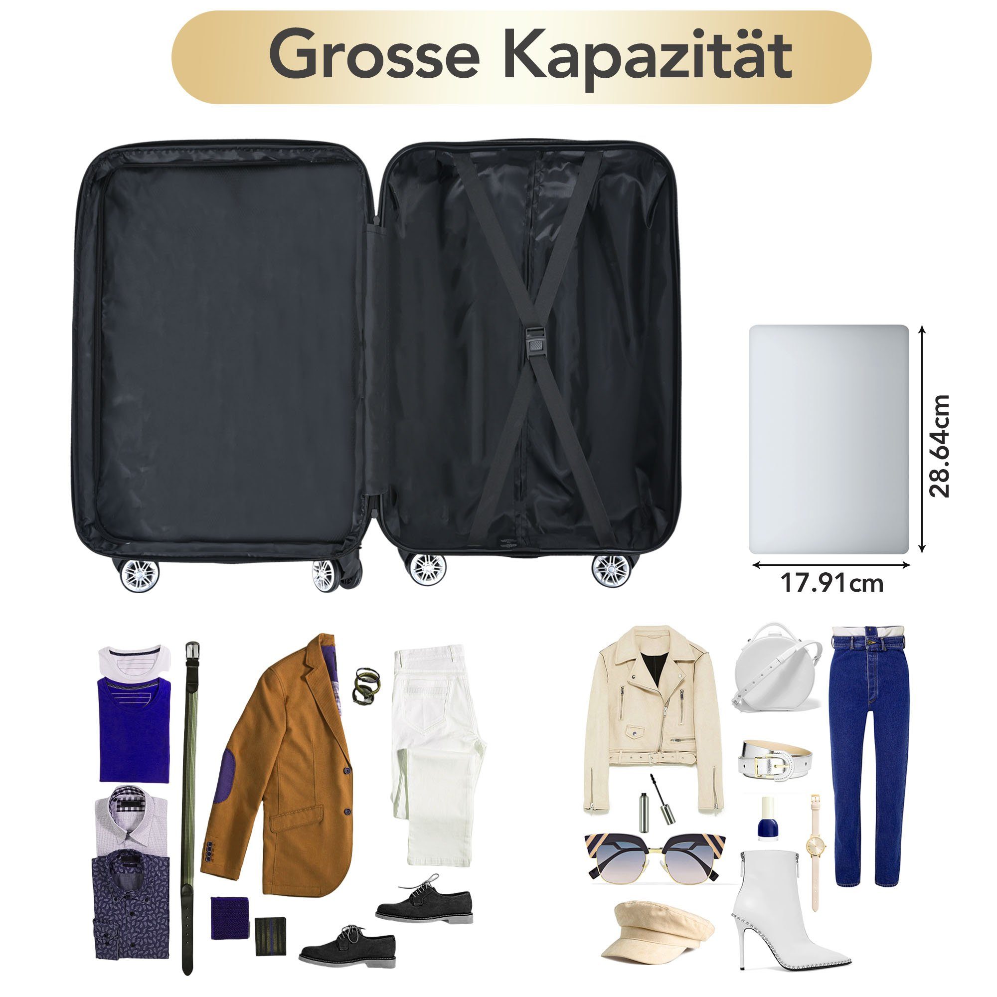 Hartschalen-Trolley Hartschalen-Handgepäck, 4 Rollen, Koffer mit TSA-Schloss und Universalrad, Erweiterbar Seitengriff