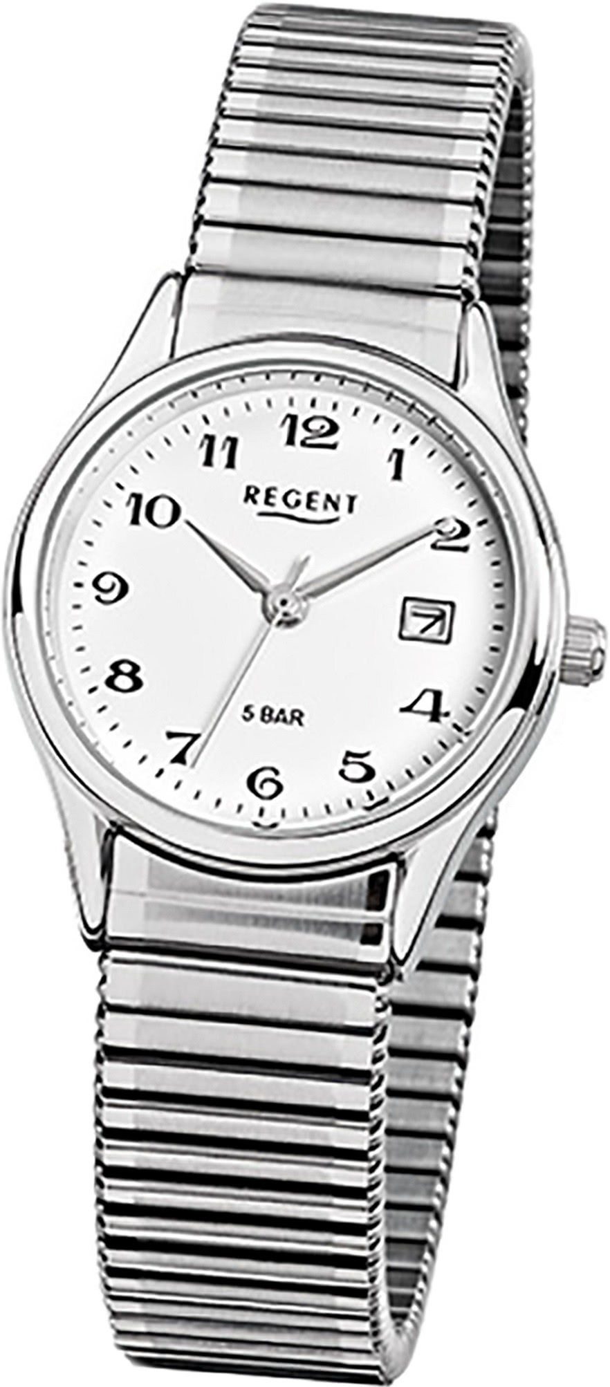 Regent Quarzuhr Regent Stahl Damen-Herren Uhr F-893, Damen, Herrenuhr mit Edelstahlarmband, rundes Gehäuse, klein (ca. 29mm
