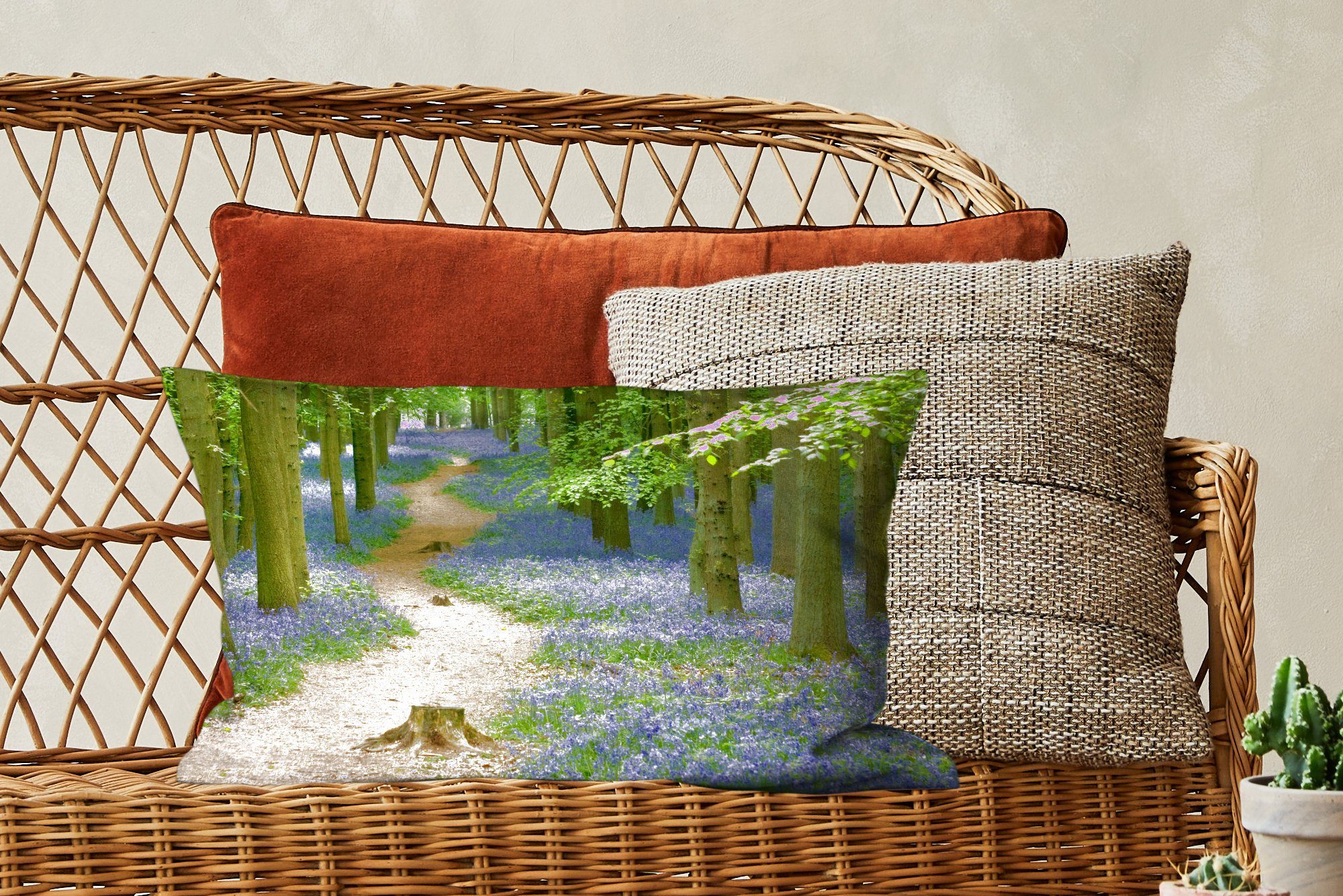 Weg Blau, Dekoration, Blumen MuchoWow - Zierkissen, Wald Dekokissen Wohzimmer - - Füllung, mit Dekokissen Schlafzimmer