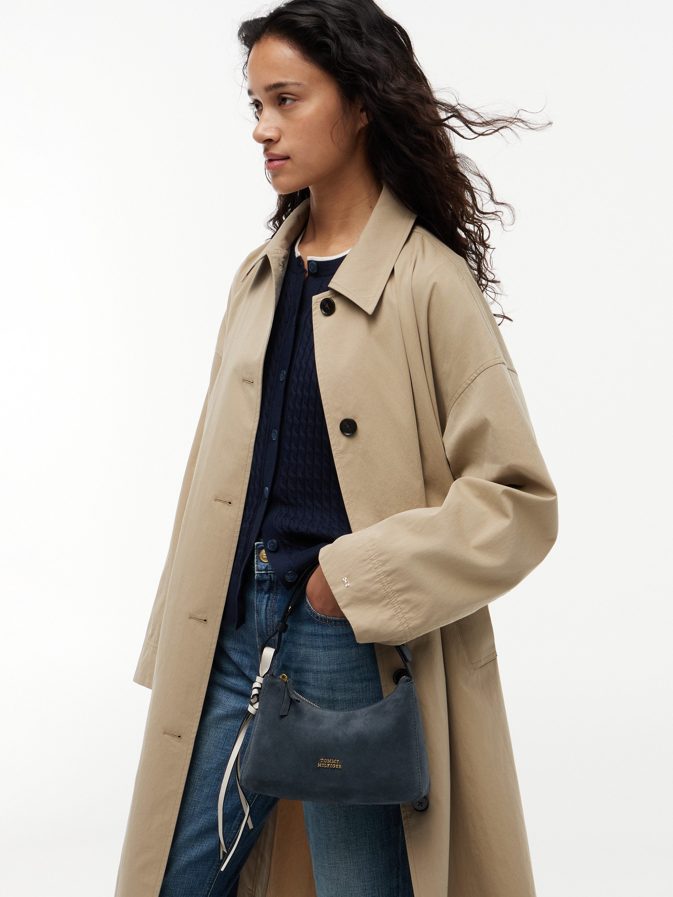 Tommy Hilfiger Schultertasche TH STATEMENT MINI SHOULD BAG SUE (Set, Abnehmbarer Anhänger), Damen Handtasche, Tragetasche mit Logoschriftzug