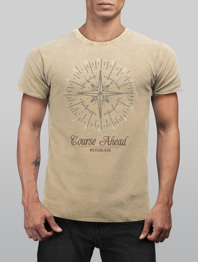Neverless Print-Shirt Cooles angesagtes Herren T-Shirt Vintage Shirt Kompass Windrose mit Print – Bild 2 von 3