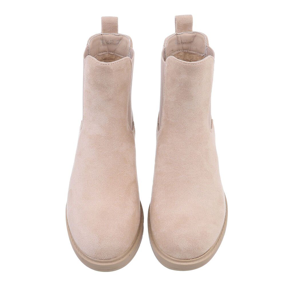 Ital-Design Damen Chelsea Freizeit Chelseaboots Blockabsatz Chelsea Boots in Beige
