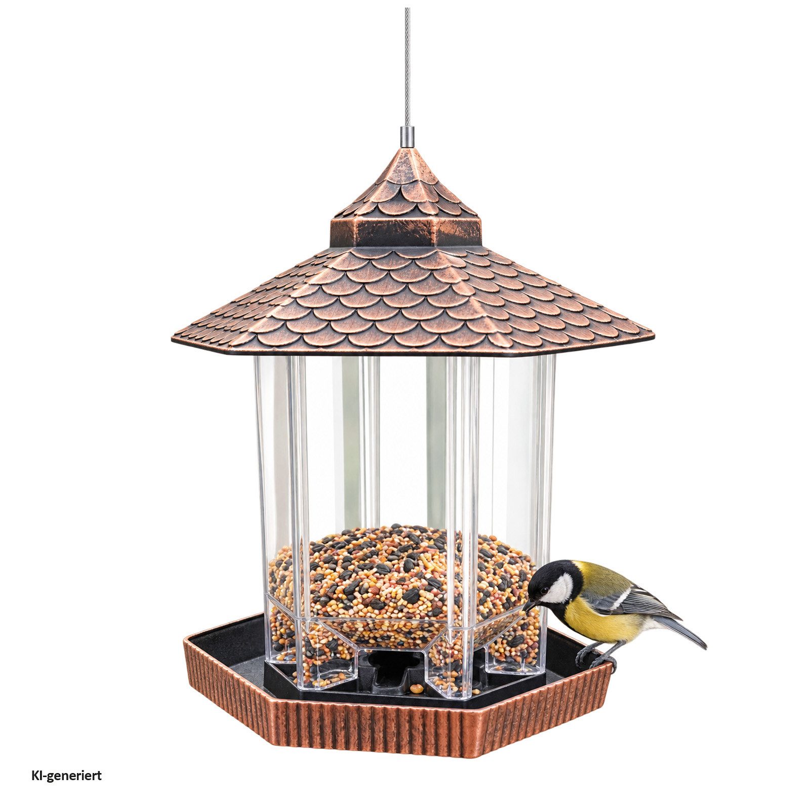 HTI-Living Futterspender Vogelfutterhaus Nessa Metallic Gold mit Solarpanel, Futterspender Kunststoff zum Hängen