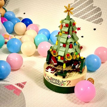 TWSOUL Spieluhr Baustein-Weihnachtsbaum-Spieluhr, 360-Grad-Drehung, Bausteinmontage