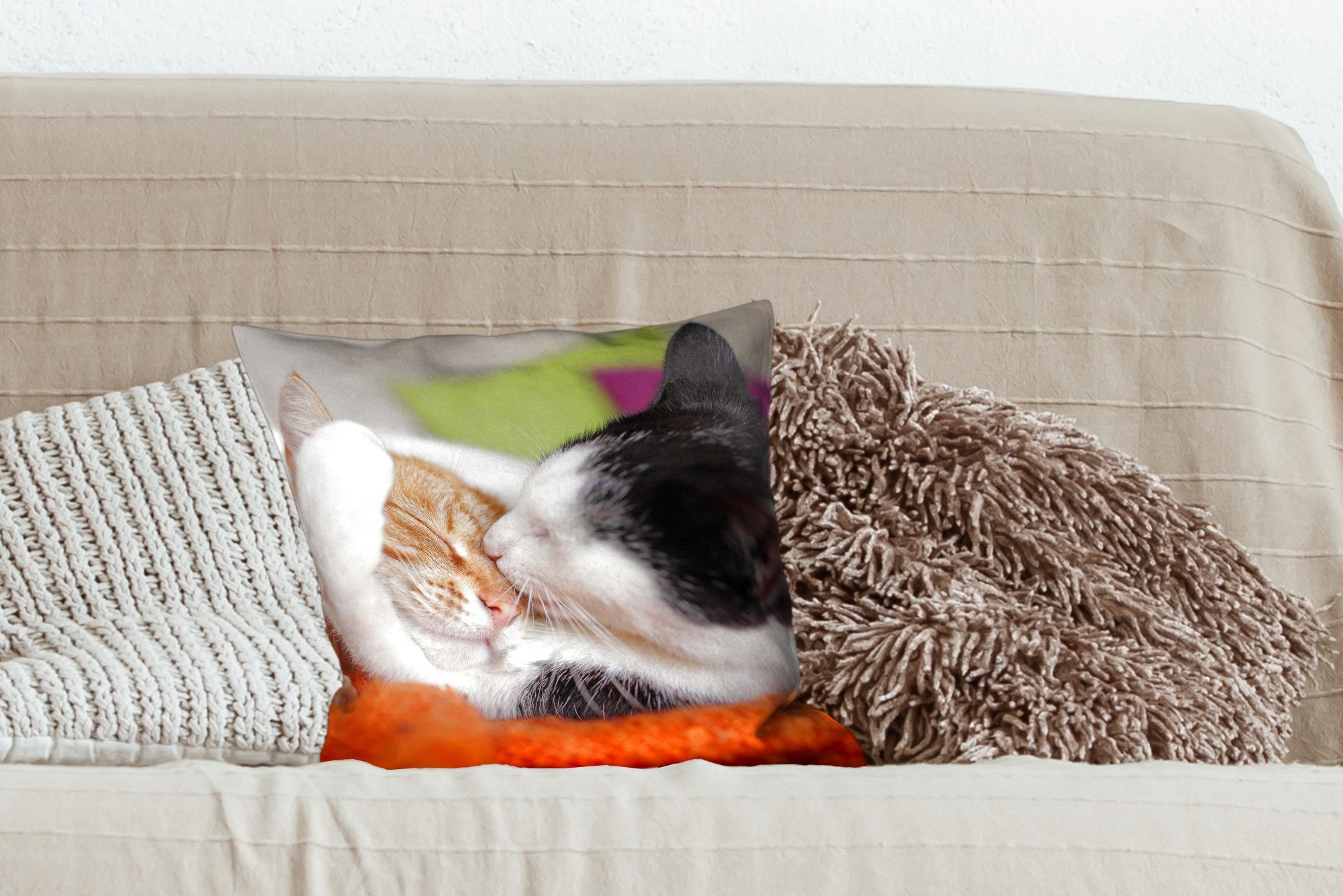 MuchoWow Dekokissen Katzen Kuscheltier - Schlafzimmer, Wohzimmer, Sofakissen Day, Animal - mit Zierkissen Deko, für Füllung