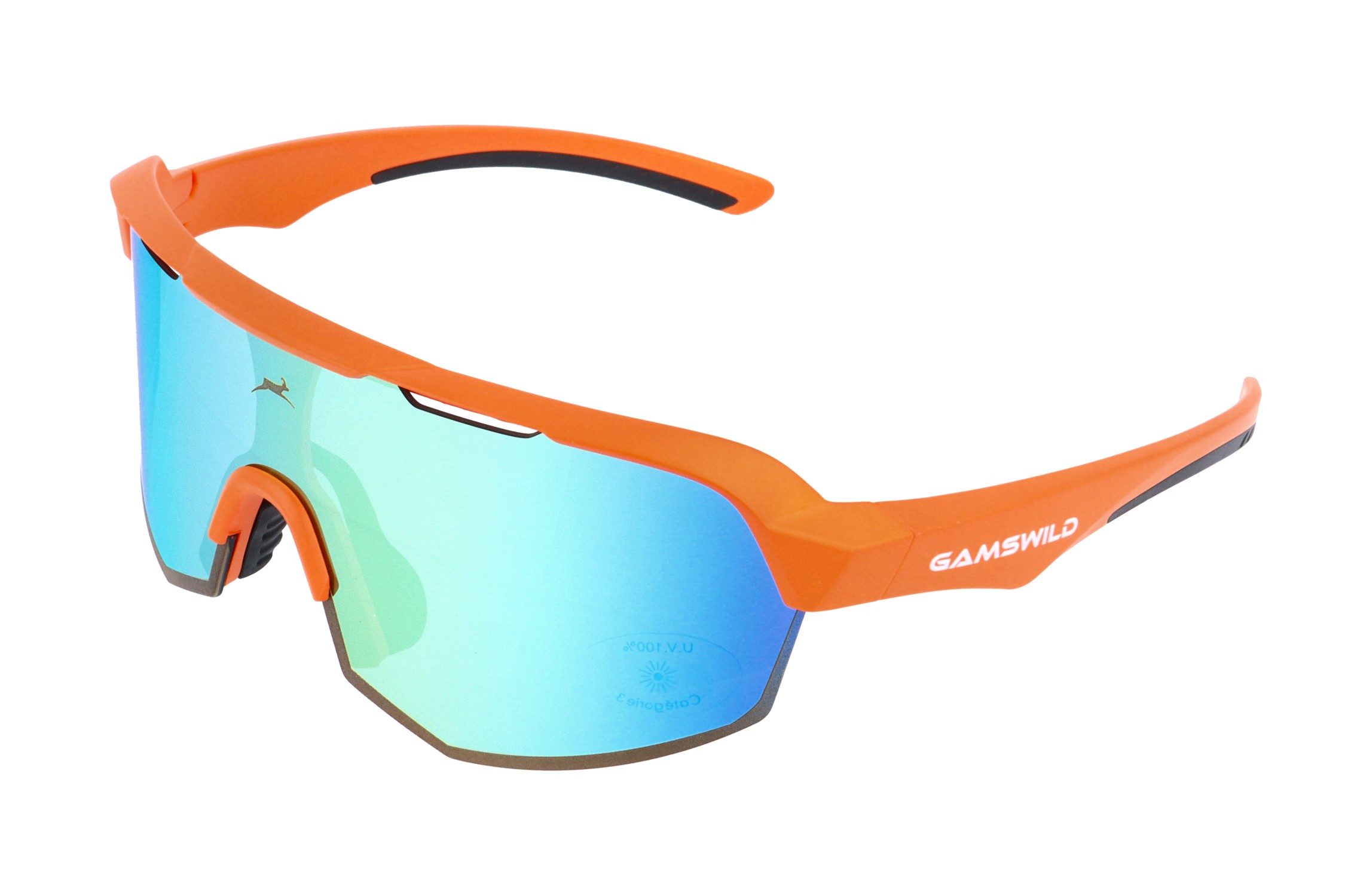 Gamswild Sportbrille UV400 Sonnenbrille Skibrille Fahrradbrille extra große Scheibe Damen, Herren Modell WS7140 in, orange, hellblau, grau