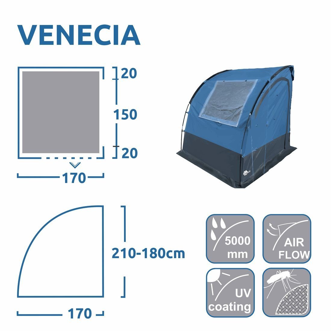 yourGEAR - Vorzelt Caravan Gerätezelt Personen: 190x170 Küchenzelt, 0 Heckzelt yourGEAR Venecia cm