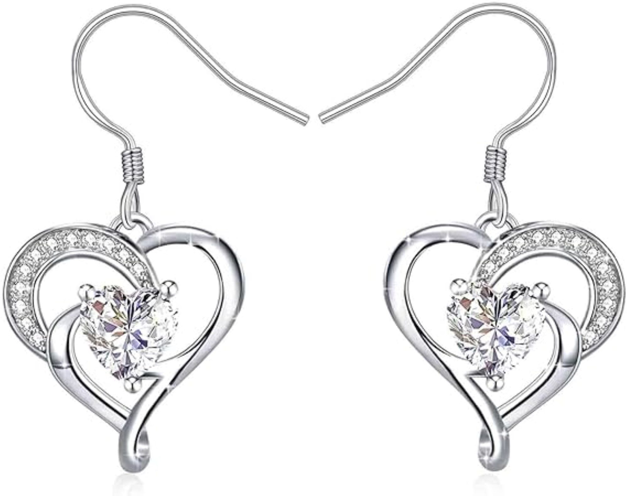 J. Rosée Paar Ohrhänger Swarovski Elements Kristall-Ohrstecker aus 925er Sterlingsilber (1 Paar Herz Ohrhänger inkl. Geschenkverpackung, 2-tlg., 1 Paar Herz Ohrhänger mit Kristallsteinen, inkl. Geschenkverpackung), 925 Sterlingsilber, nickelfrei, hochwertige verarbeitung