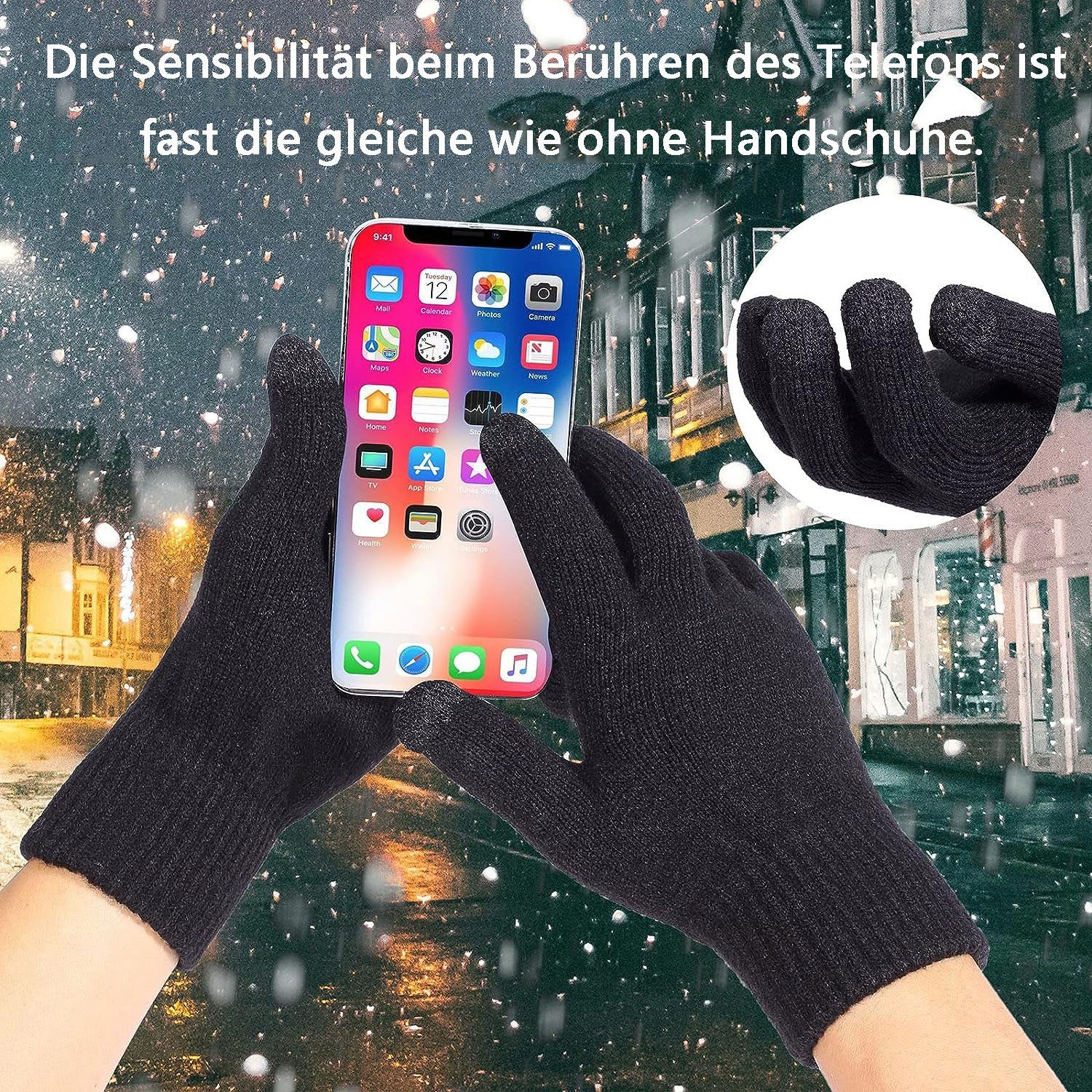 Schwarz(stil2) Strickhandschuhe Strickhandschuhe Herren GelldG Winter Thermo Touchscreen, Damen Handschuhe