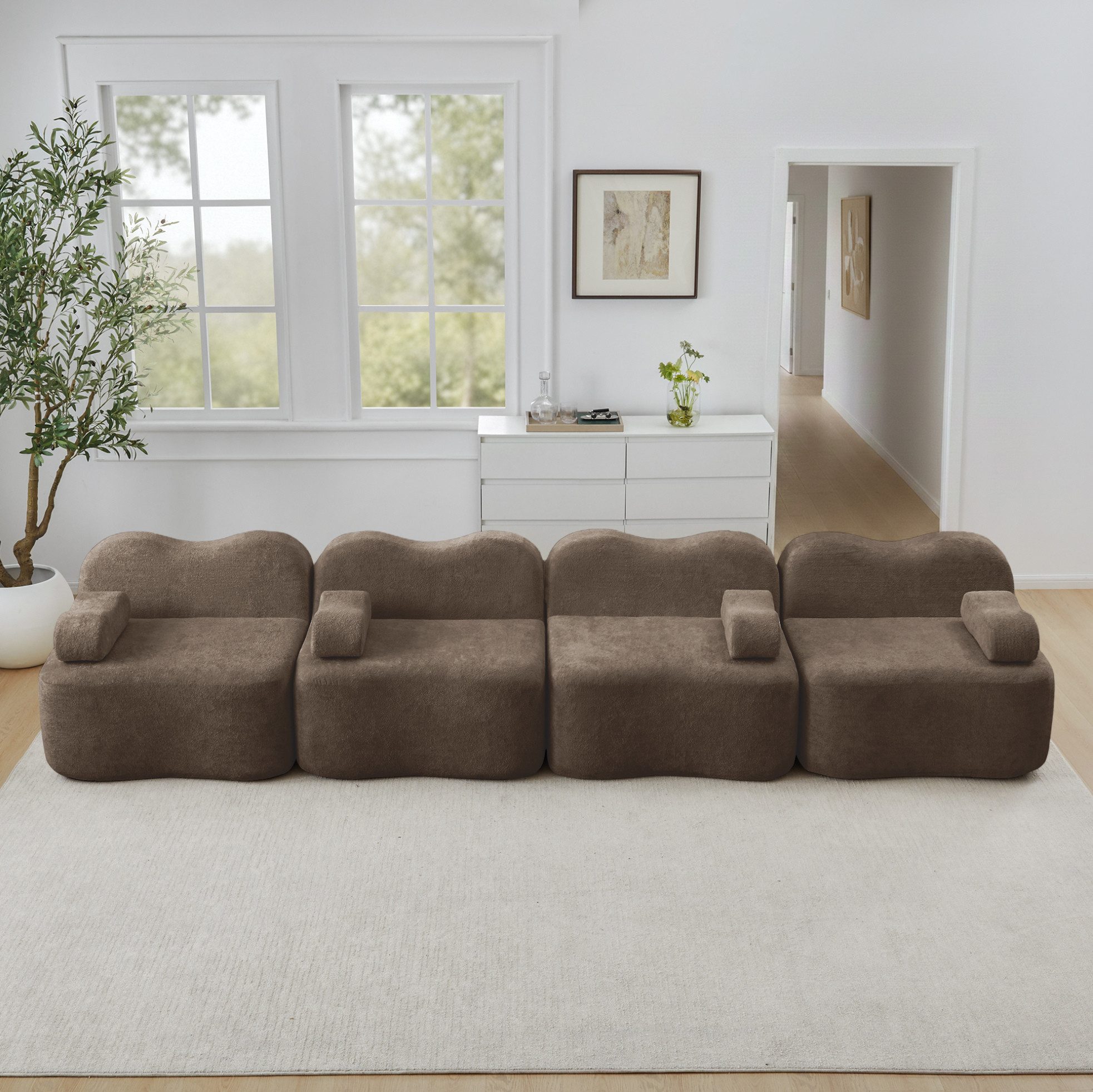 MODFU Loungesofa modulares Boneless Design, mit Wellenform, 32D hochelastischer Schaumstofffüllung ohne Innenrahmen, tiefe Sitzfläche und beweglichem Armlehnenkissen für flexible 2–4-Sitzer, L- und U-Konfiguration 1 Teile