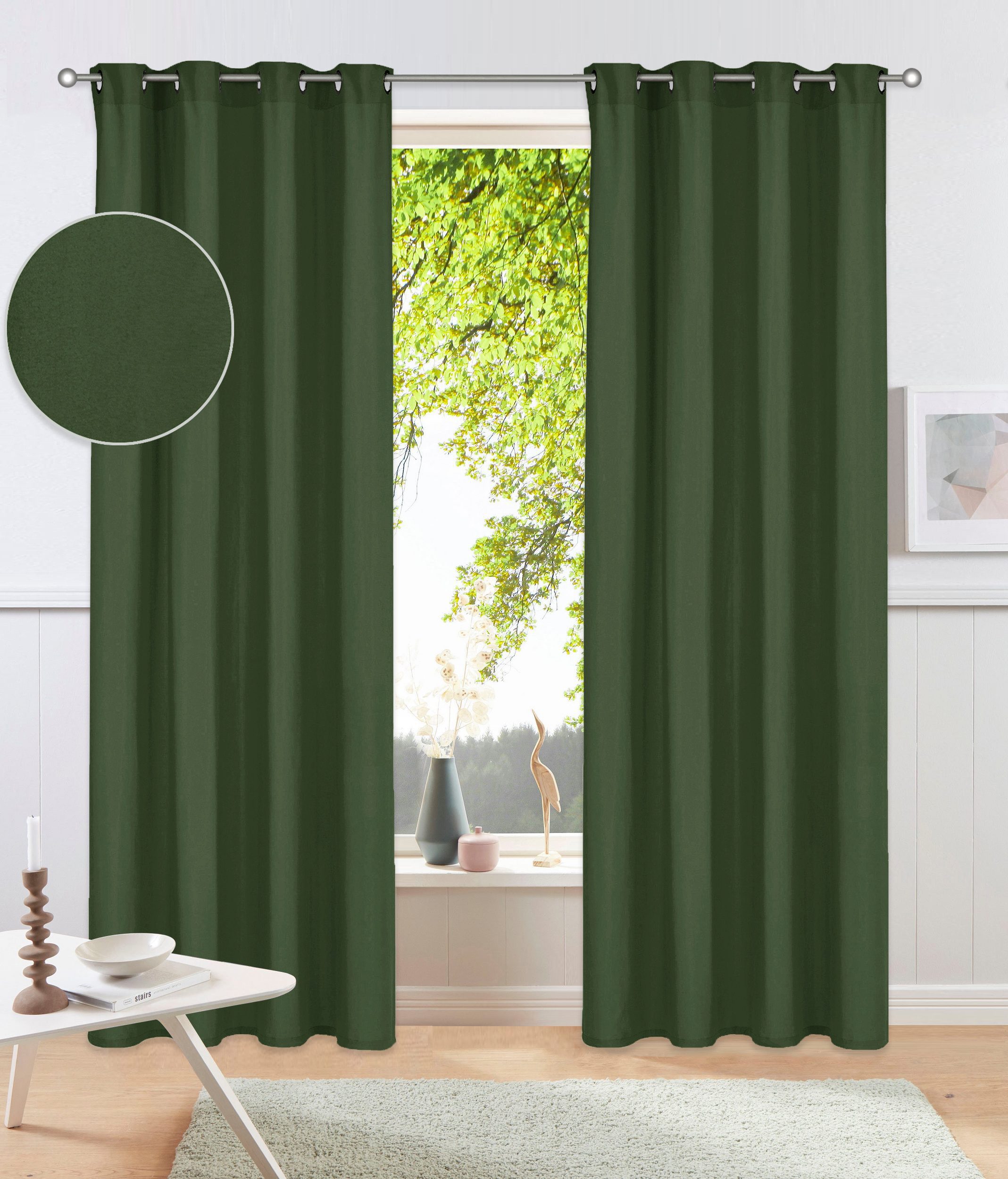 OTTO home Vorhang Parry, Ösen, 2er Set, blickdicht, oliv/grün, Gr. 140 cm x 225 cm
