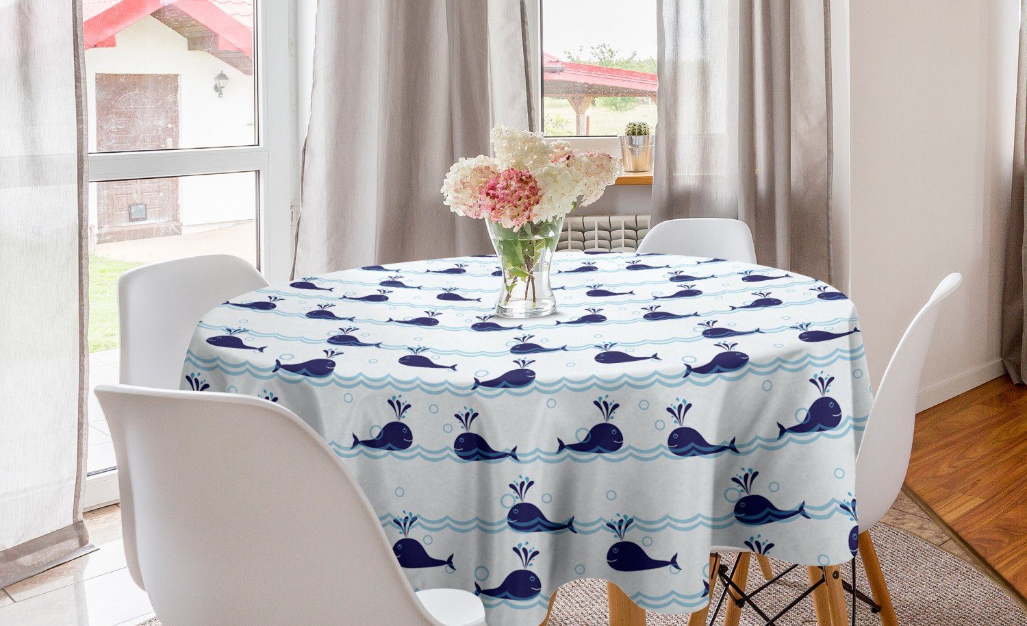 Abakuhaus Tischdecke Kreis Tischdecke Abdeckung Esszimmer Wasser auf Wal Fische Blaue Küche für Dekoration, dem