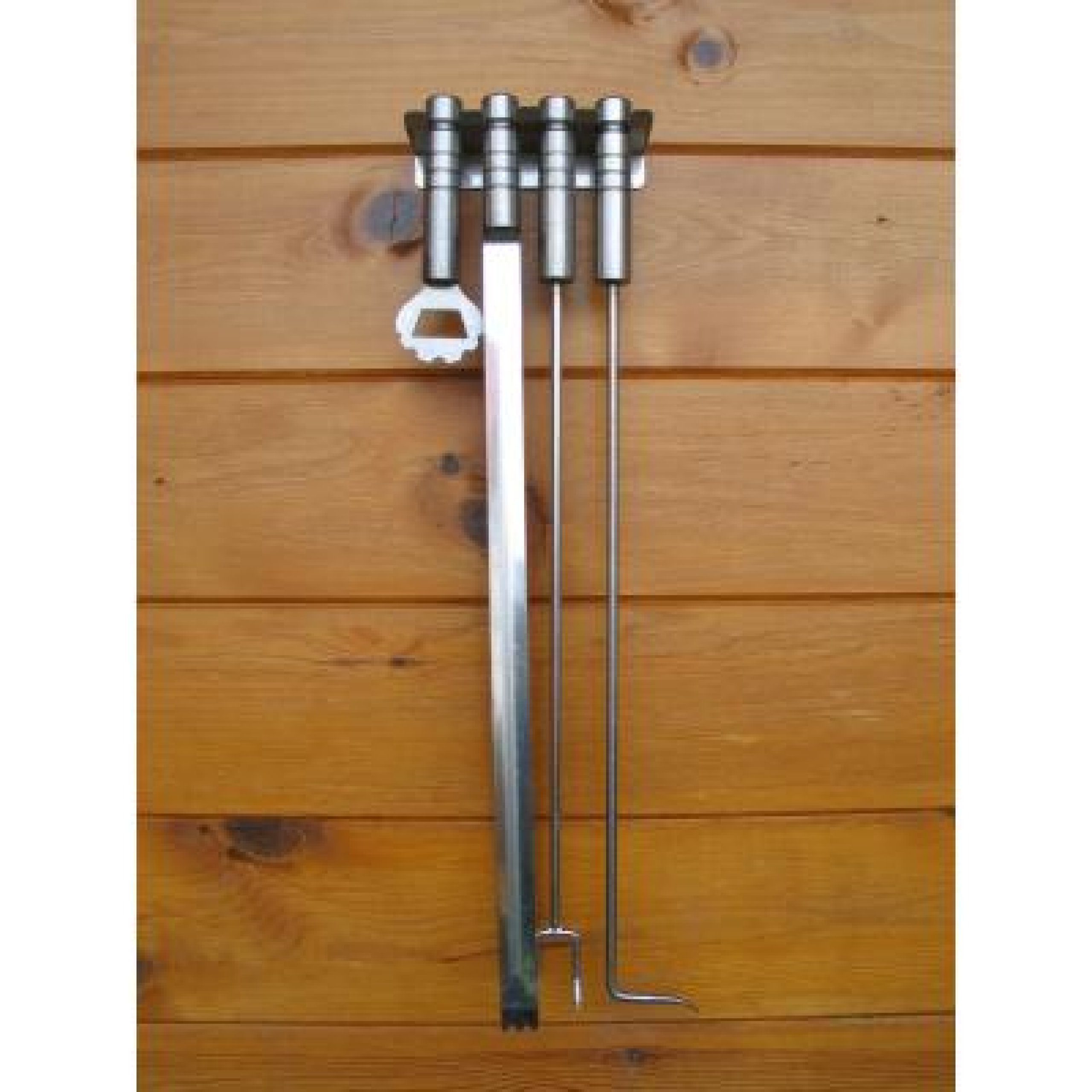 Schneider Grillgeräte GmbH & Co.KG Feuerstelle Schneider Edelstahl Grillbesteck Set mit Wandhalter Grillzubehör