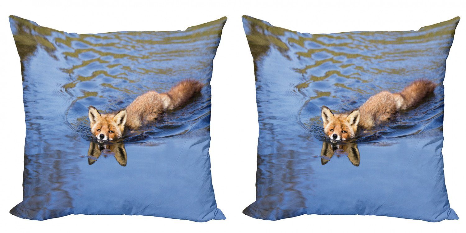 Abakuhaus Digitaldruck, Modern Doppelseitiger Schwimmen Fuchs im Kissenbezüge Stück), (2 Fluss Accent Fox