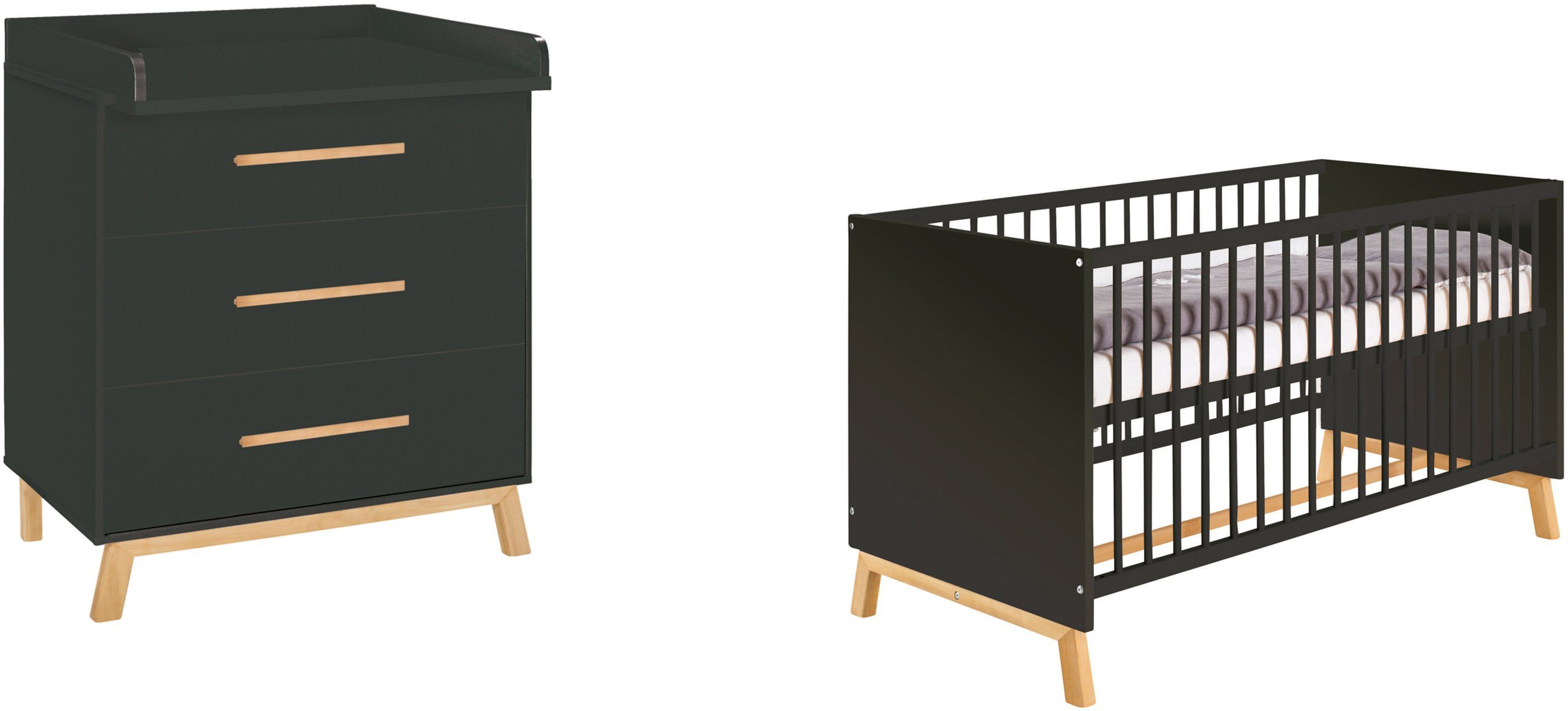 Schardt Babymöbel-Set Sienna Germany in Black, mit Wickelkommode), und (Spar-Set, 2-St., Kinderbett Kinderbett, Wickelkommode; Made