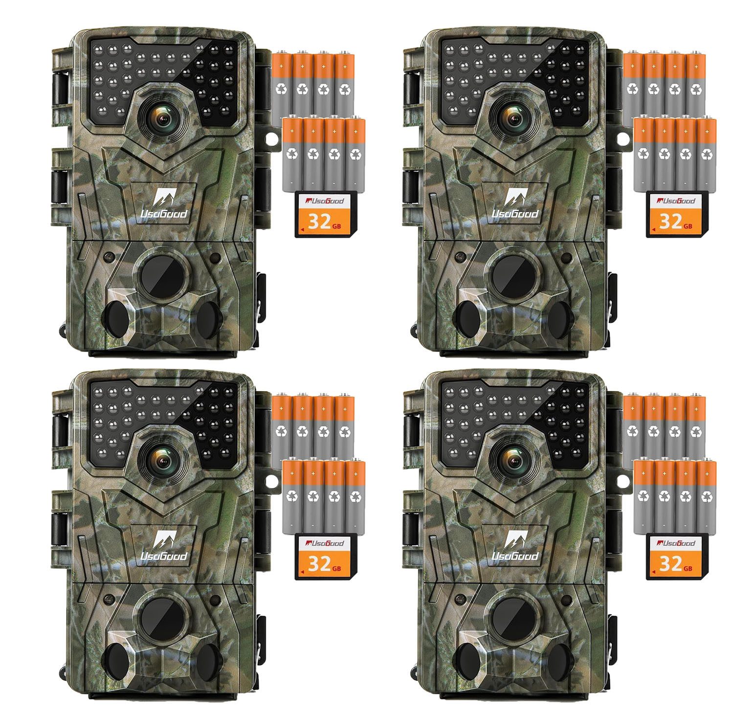 Usogood Wildkamera Wildkamera 4K 48MP Wildkamera mit 32GB Speicherkarte und 8 Batterien (Außenbereich, für Outdoor-Gartenüberwachung Außenbereich Sicherheit, Jagdkamera Wildtierkamera mit Nachtsicht 0.3s Auslöser, 4-tlg., 120° Weitwinkel 36 Stücks 850nm Infrarot-LEDs Schimmer Wildkamera, für Outdoor-Gartenüberwachung Wildtierbeobachtung & Heim Sicherheit)