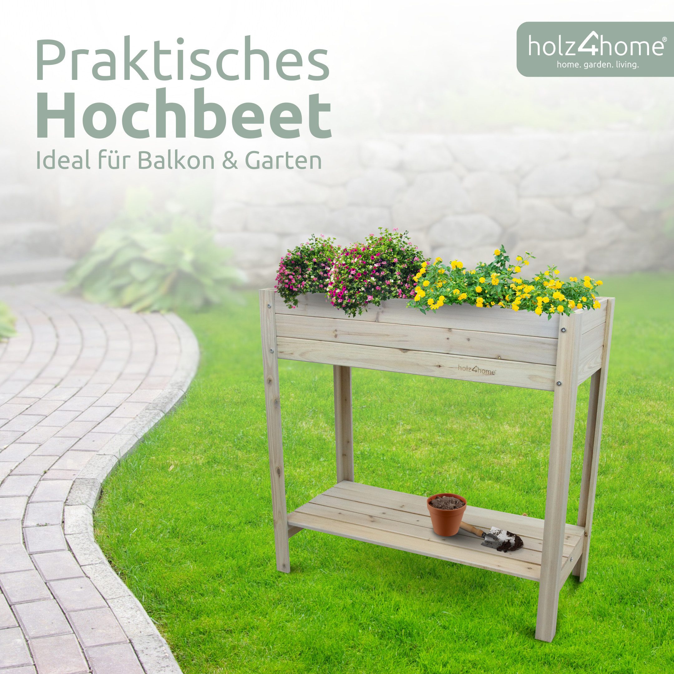 holz4home® Hochbeet Pflanzkasten aus Tannenholz I 80x37x78cm I inkl. Vlies-, Einlegevlies, Einfacher Aufbau