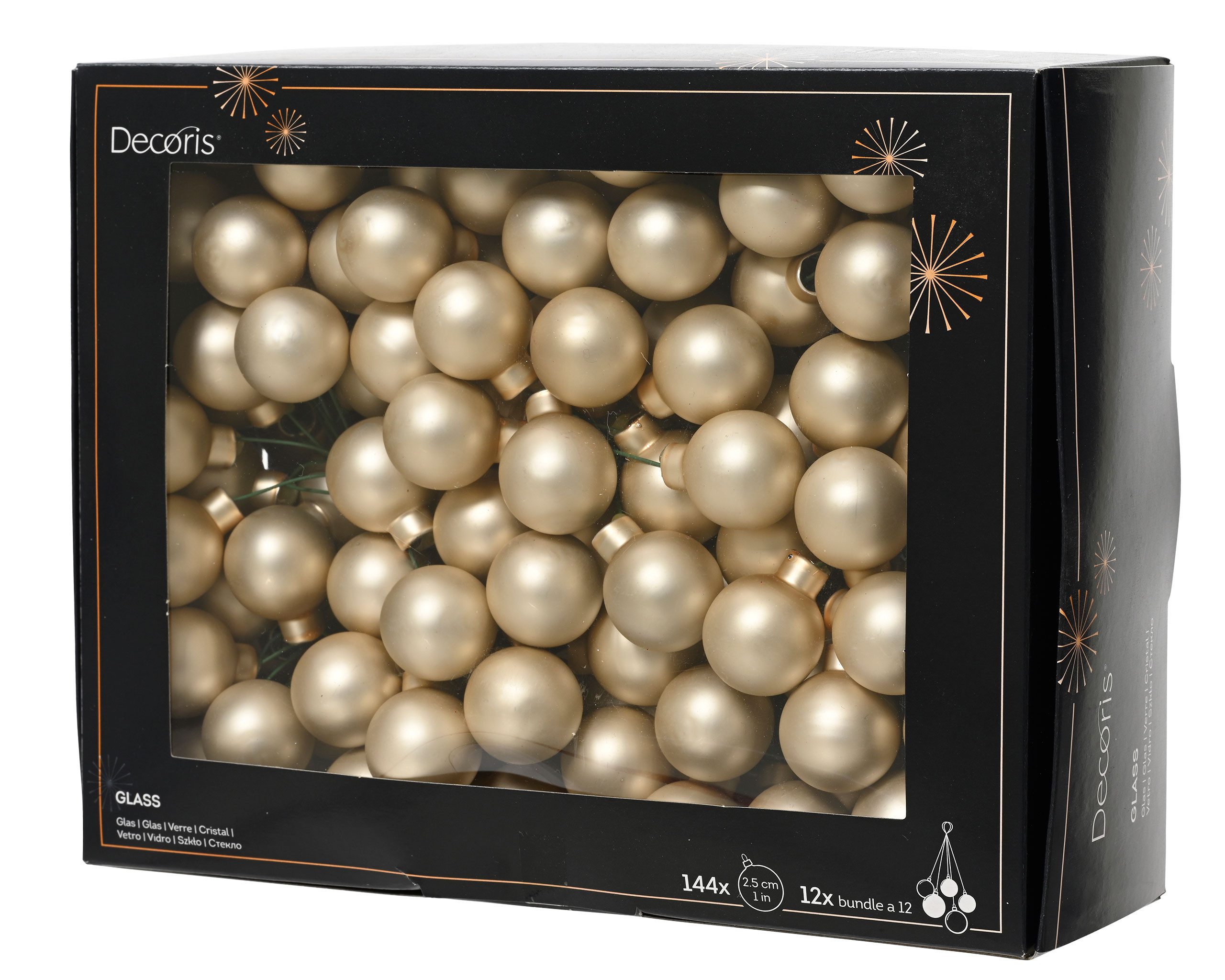 Kaemingk Christbaumschmuck, Weihnachtskugeln am Draht 2,5cm Glas 144 Stück - Perle matt