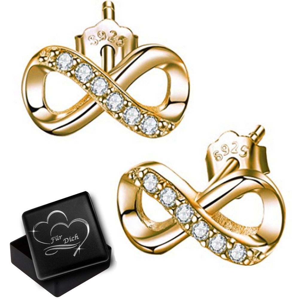 Limana Paar Ohrstecker 5x10mm kleine 925 Silber Unendlichkeit Infinity Ohrringe Zirkonia (inkl. Geschenkdose mit Herz Gravur), Liebesgeschenk Liebe Geschenk für Sie Frauen Damen Freundin Mutter Oma
