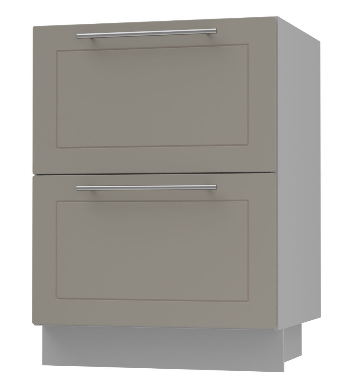 Feldmann-Wohnen Unterschrank Kvantum (Schubladen mit Teilauszug, Selbsteinzug und Soft-Close-Funktion, 1-St., Fronten mit dekorativen Fräsungen und leicht abgerundeten Ecken) 60x50x82cm grau - beige (Q-D2M/60)