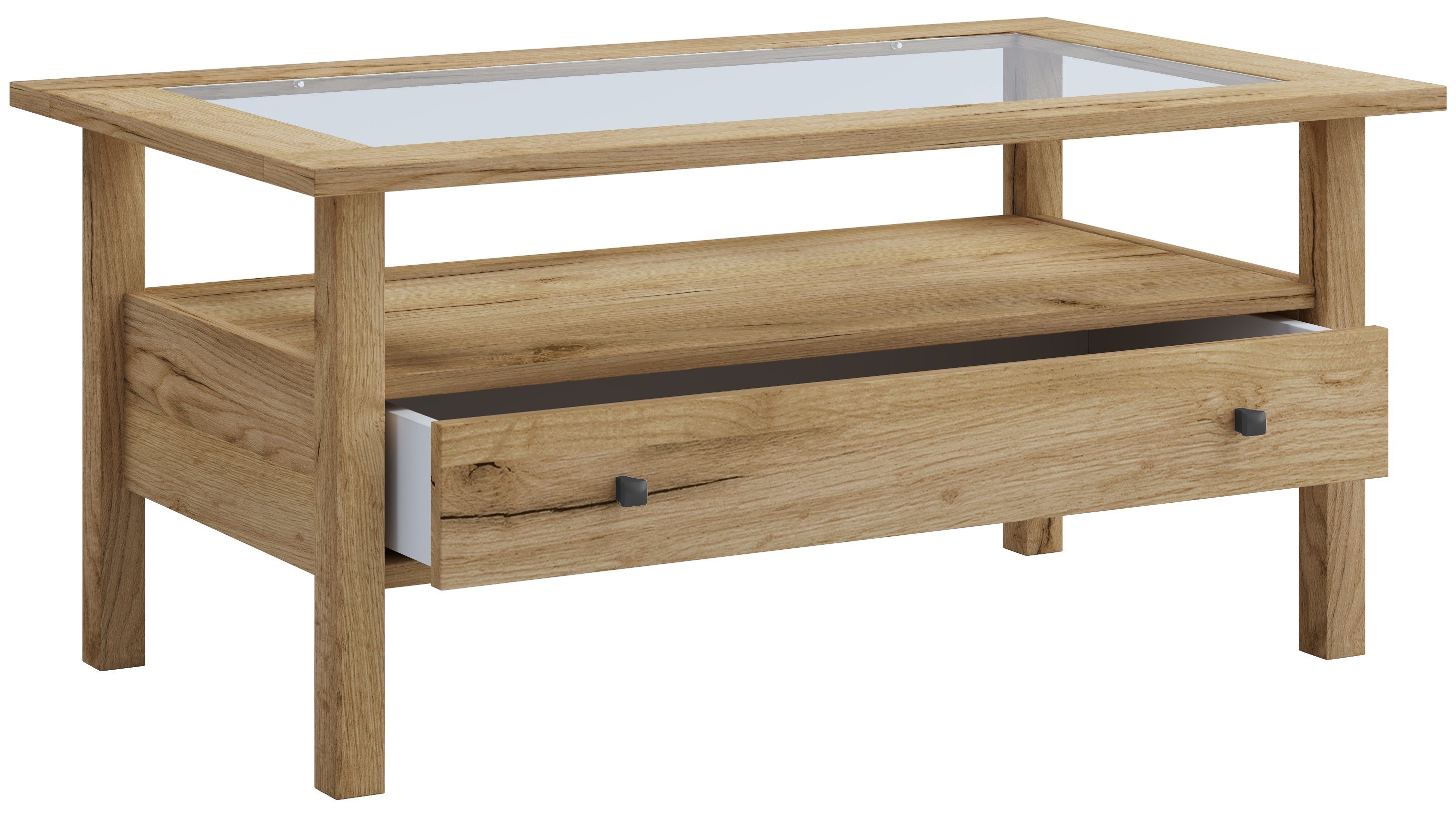 VCM Couchtisch Beistelltisch Wohnzimmer Lingis H. 42 x B. 90 x T., Holz Beistelltisch mit ESG-Sicherheitsglas