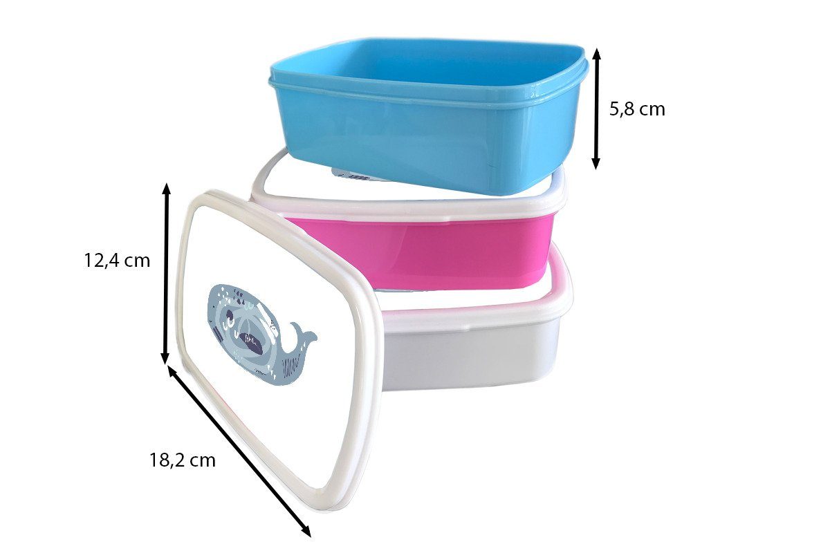 MuchoWow Lunchbox Wal (2-tlg), - Grau für - Brotdose Brotbox Kunststoff, Kunststoff Erwachsene, Kinder, rosa Pastell, Mädchen, Snackbox