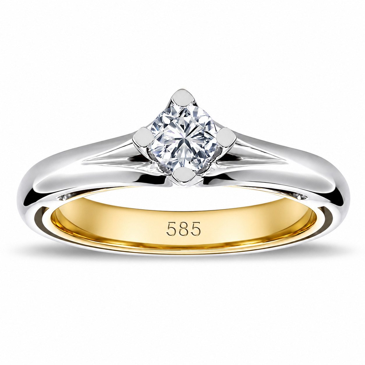 EinStein Diamant Diamantring Solitär Diamant Ring Brillant Schliff 14 Karat Weißgold & Gelbgold