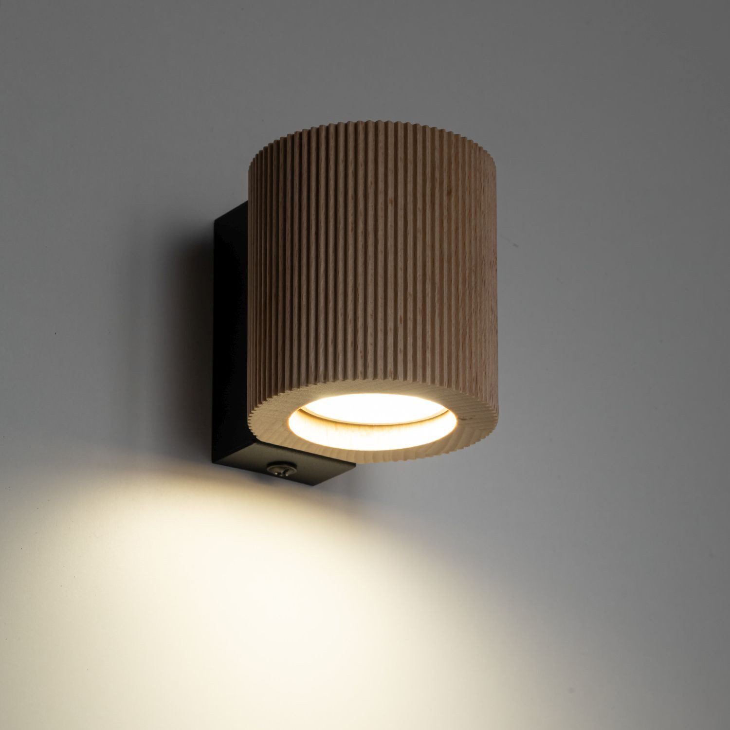 Licht-Erlebnisse Wandleuchte COLIN, ohne Leuchtmittel, Metall Holz GU10 8.5 cm hoch Schwarz Buche Modern Downlight