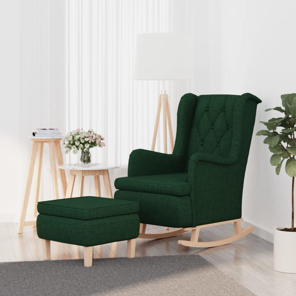 vidaXL Schaukelsessel, Schaukelsessel mit Hocker Dunkelgrün Stoff