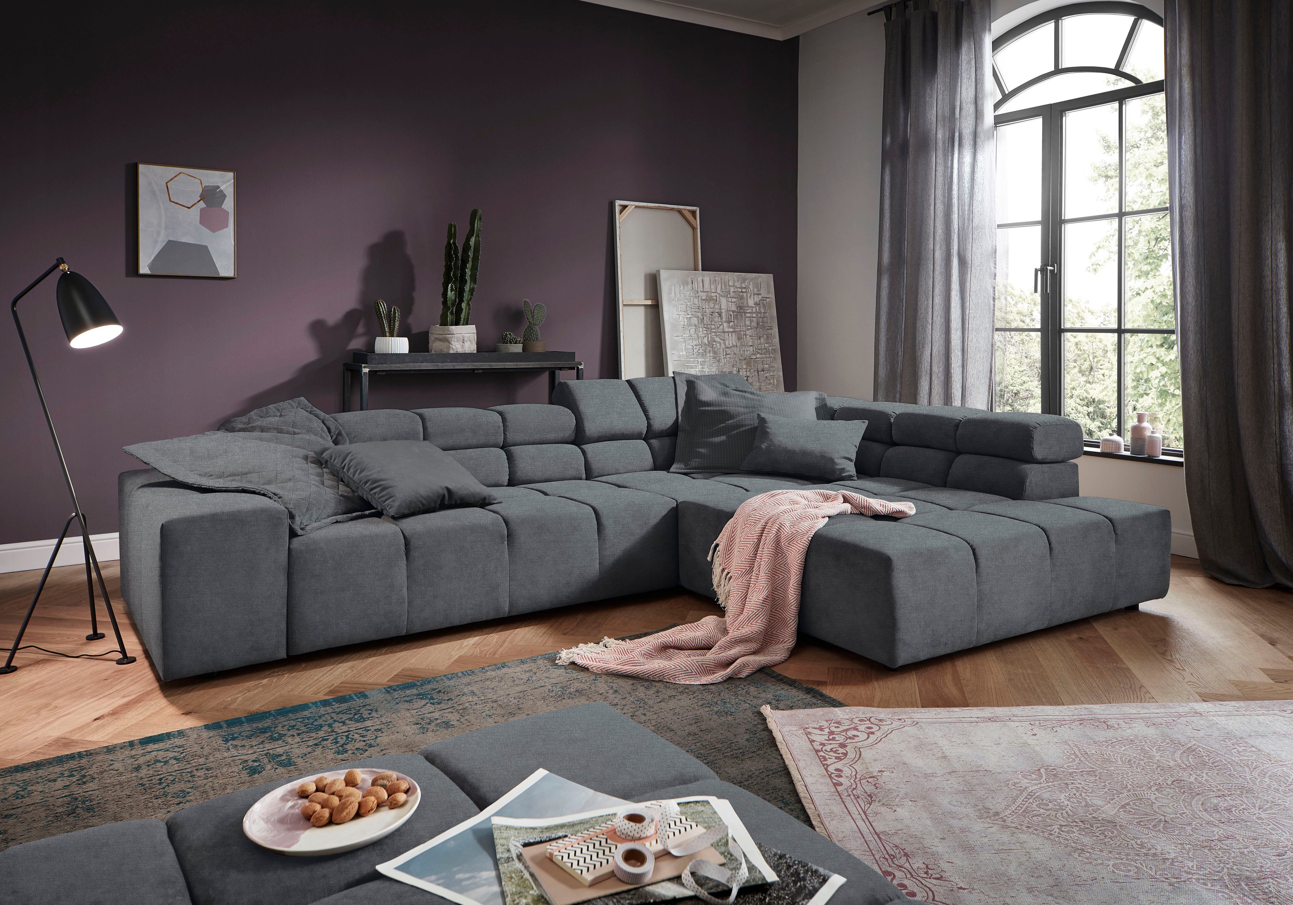 Home affaire Ecksofa Ancona, Ecksofa, incl. Kopfteilverstellung, Breite 319 cm, L-Form, wahlweise motorische Sitztiefenverstellung, auch in Cord + Easy Care
