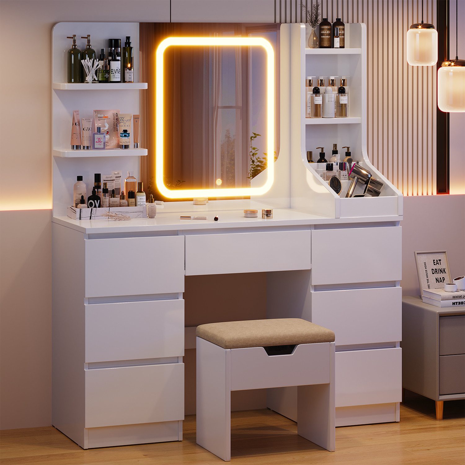 HOMALL Schminktisch Eingebaute LED-Beleuchtung, einstellbare Helligkeit, mi günstig online kaufen