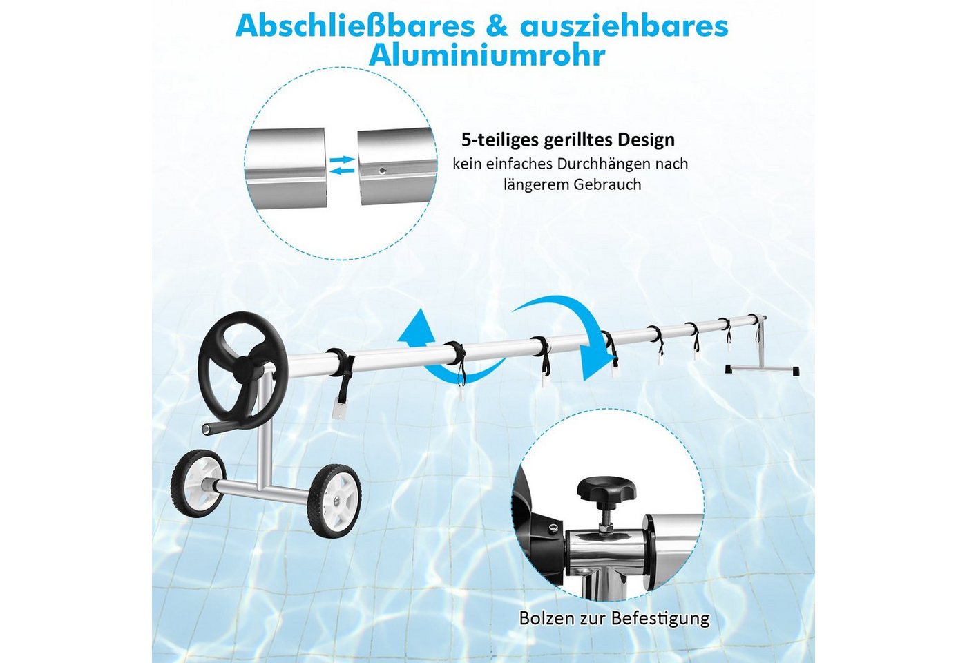 Thumbnail - COSTWAY Pool-Abdeckplane Aufrollsystem, Länge von 1,65 - 7,7m