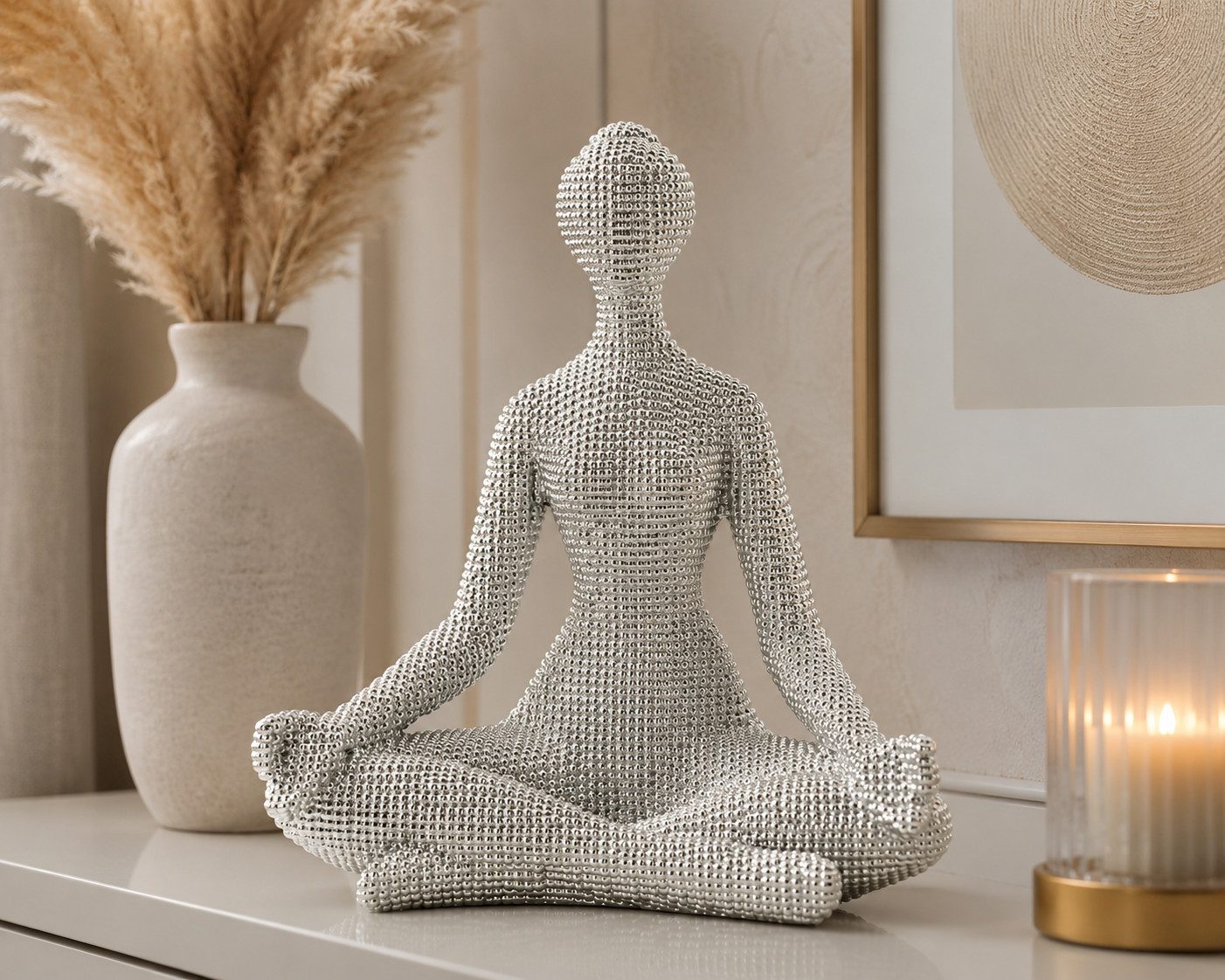 MF Skulptur Skulptur Zen Pearl – Meditierende Figur Yoga in Silberoptik 23cm (1 St)