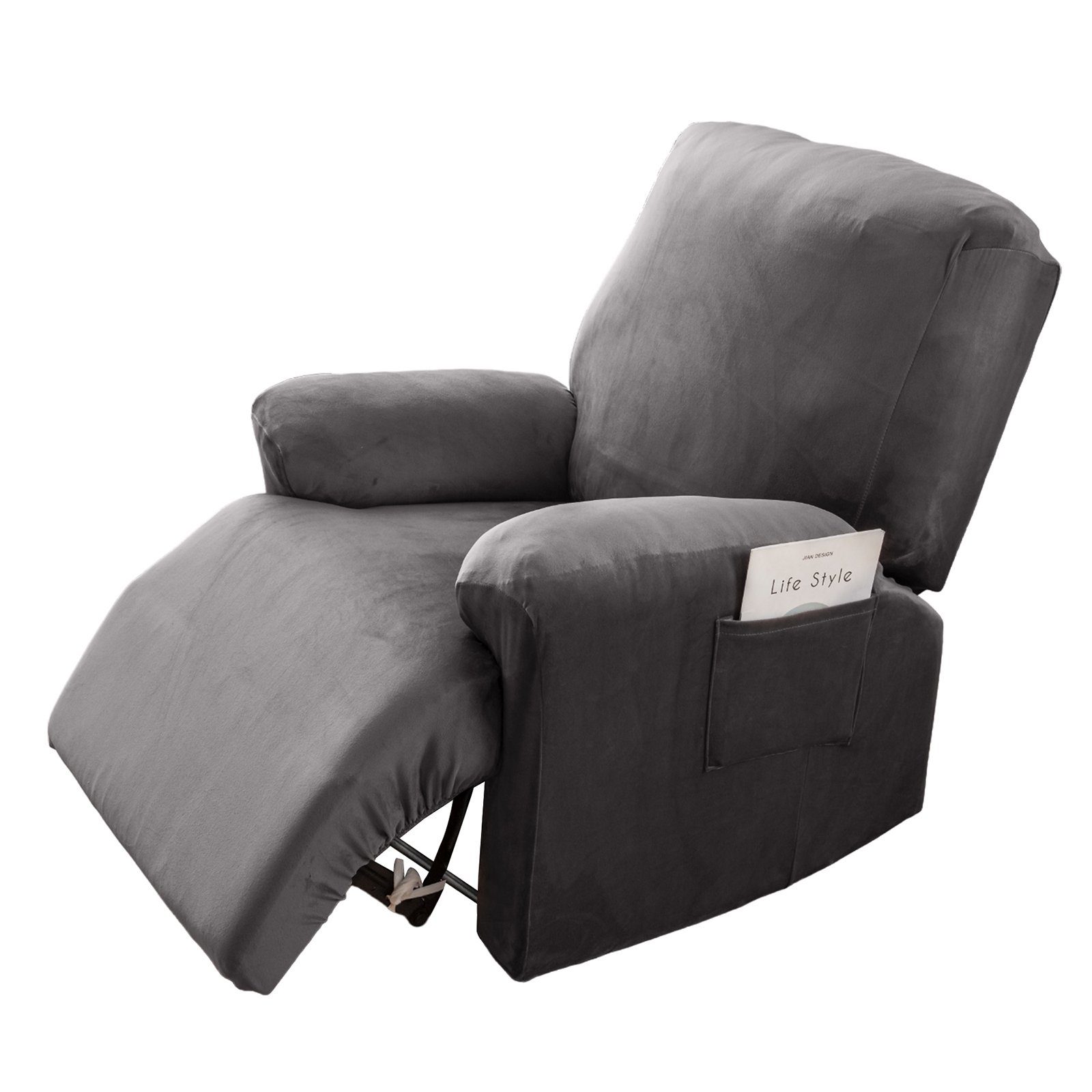 Qelus Sesselhusse Sesselschoner für Fernsehsessel,Samt Strecken Relaxsessel Sesselbezug, Elastisch,mit Taschen,Stretch Sesselbezug für Kinder, Haustiere