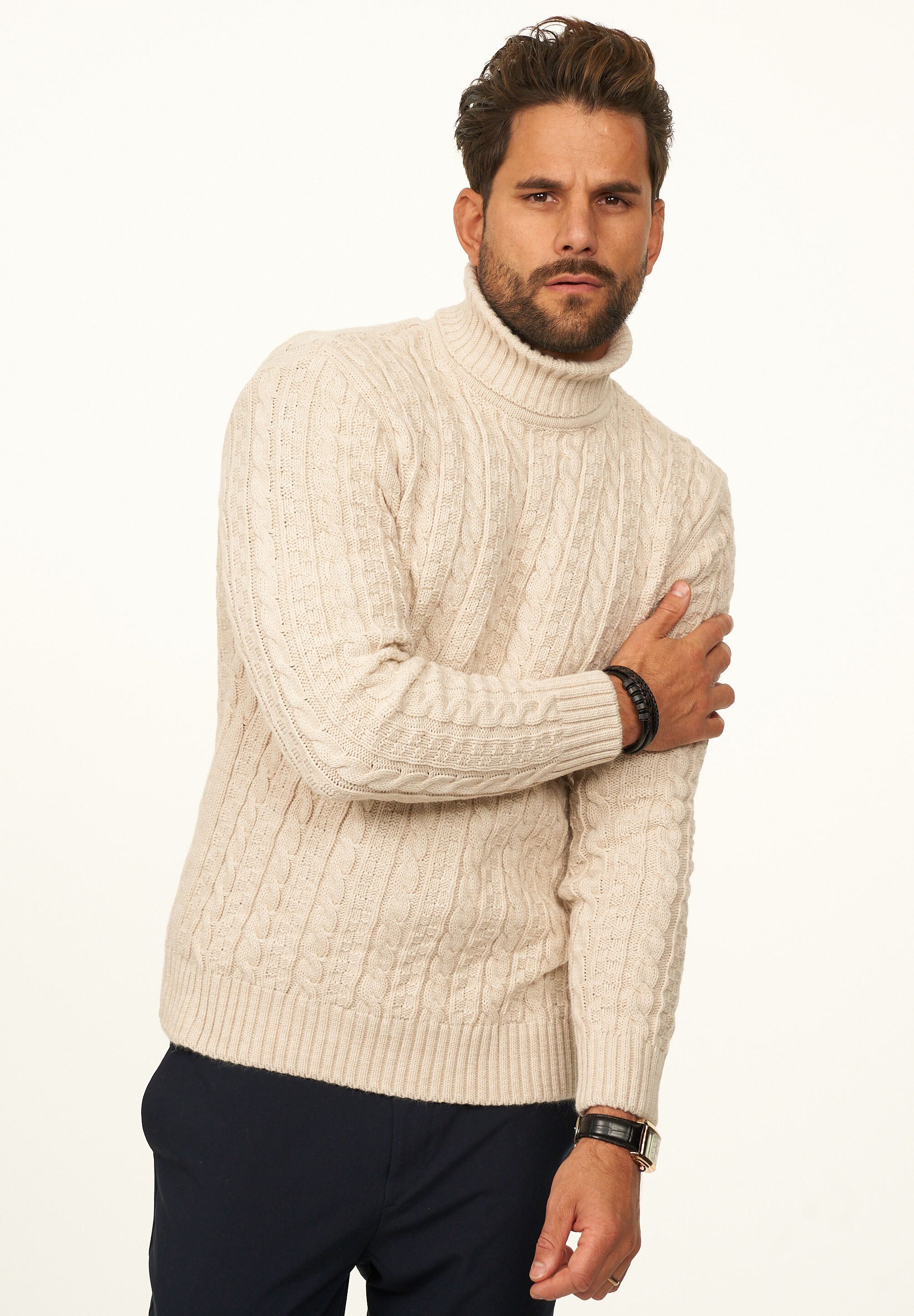 DAILY COTTON Rollkragenpullover als Grobstrick Pulli mit Zopfmuster für Herren Strickpullover für Männer - Winterpullover im Regular-Fit