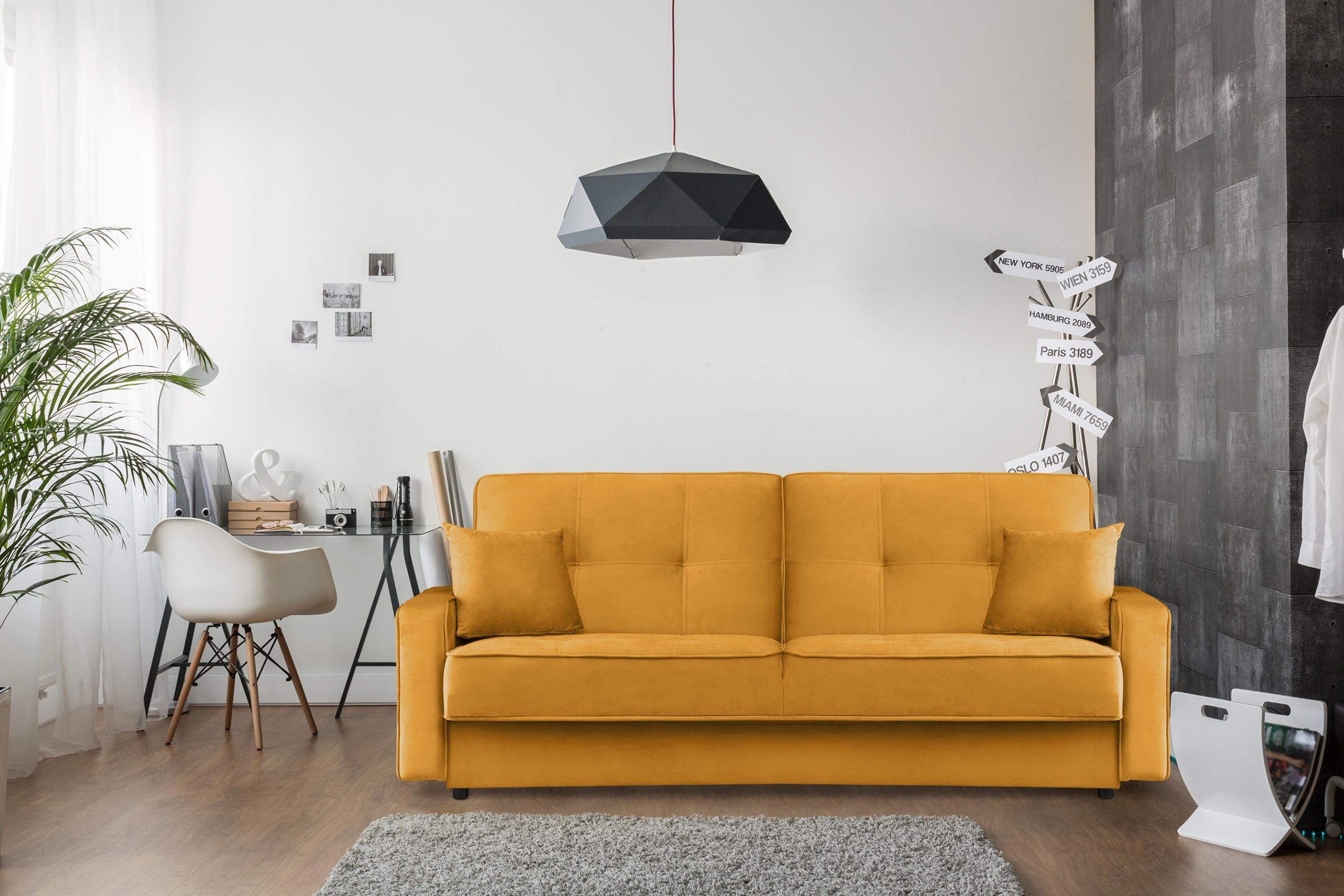 Personen, Konsimo Schlaffunktion mit 219x90cm, Schlafsofa Liegefläche: mit Sofa Wellenunterfederung, 3 ORIO