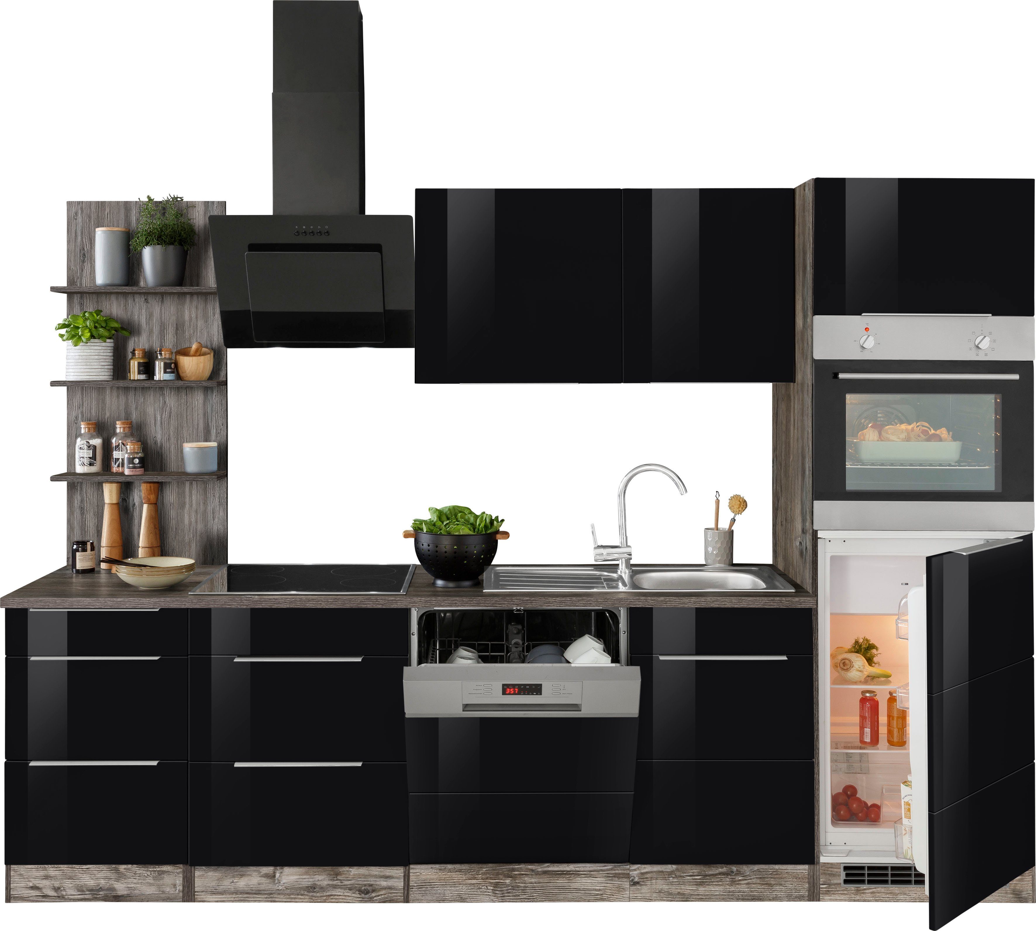 KOCHSTATION Küchenzeile KS-Brindisi Breite 280 cm, wahlweise mit E-Geräten und Induktion, mit MDF-Fronten und Regal