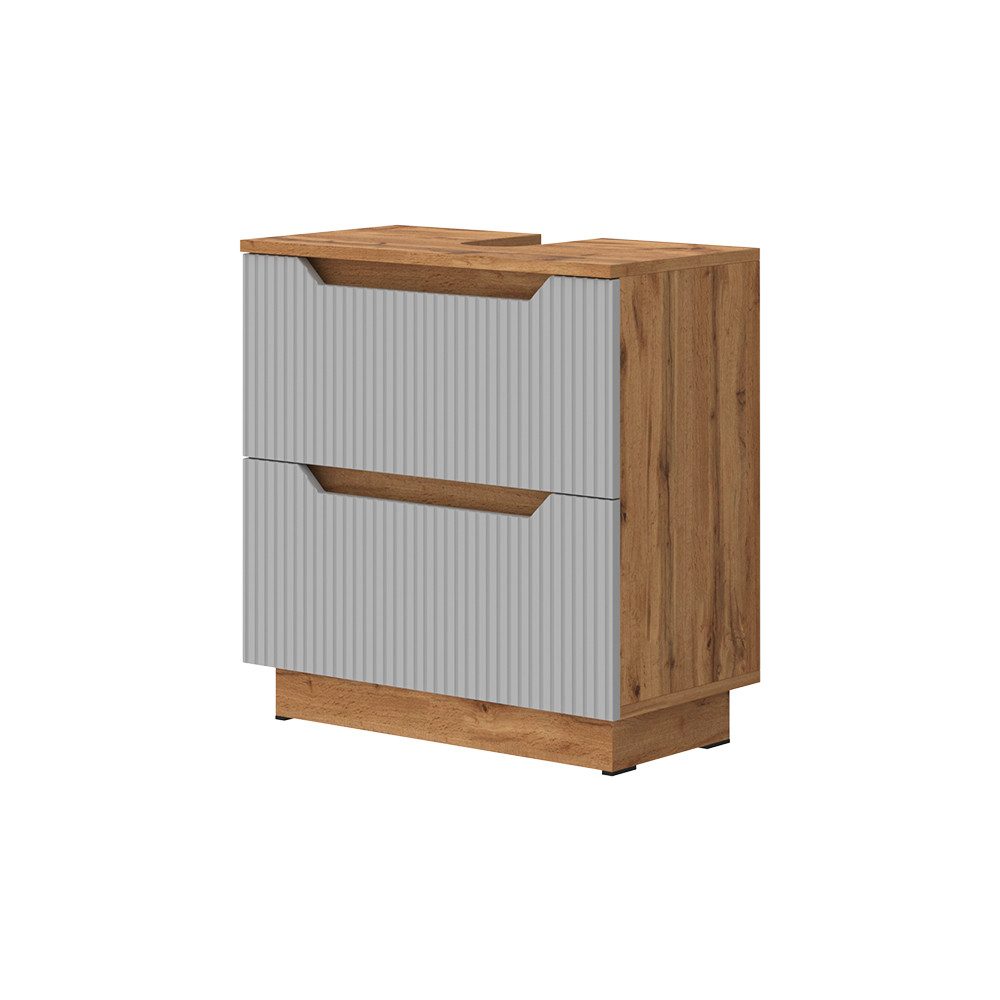 Vicco Waschbeckenunterschrank Lotta, Eiche/grau gestreift, 59.8 x 62.5 cm mit 2 Schubladen (1-St)
