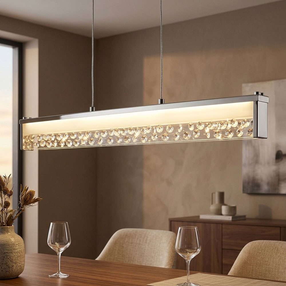 Esto LED-Hängeleuchte, LED-Leuchtmittel fest verbaut, Warmweiß, Pendelleuchte Glas Kristalle Hängelampe Chrom Pendellampe