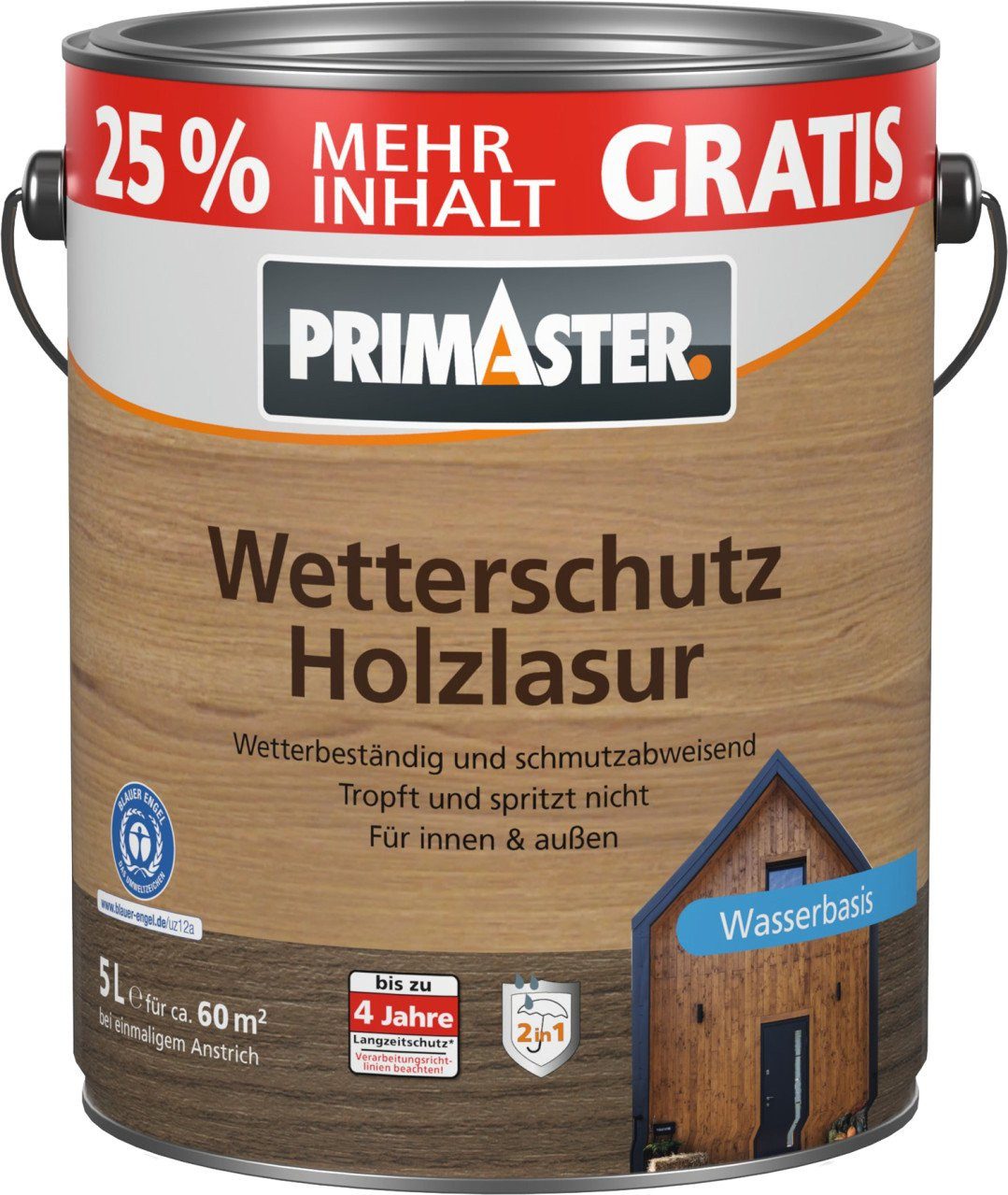 Primaster Holzschutzlasur Primaster Wetterschutz Holzlasur 5 L nussbaum +