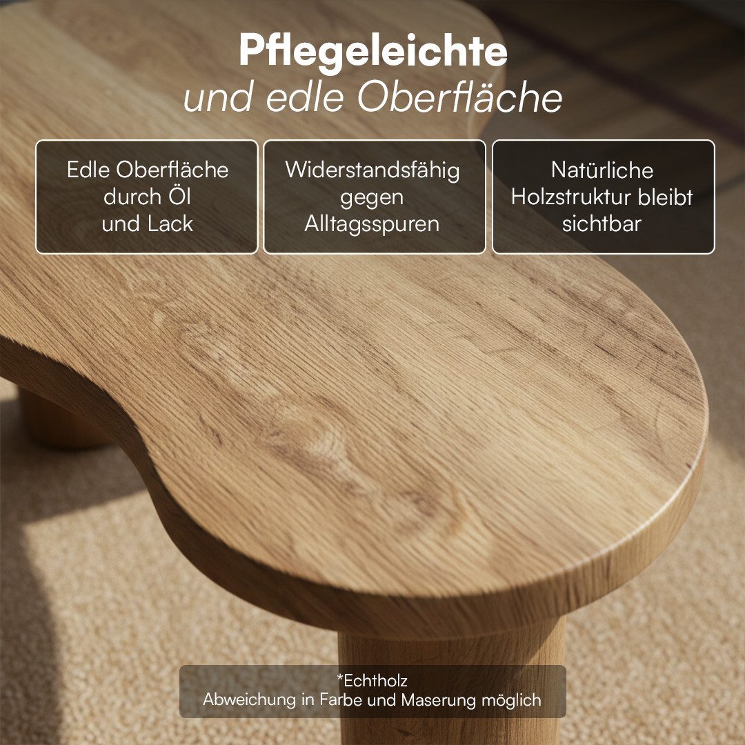 skølm Couchtisch Mani in organischer Form (Eichen-Optik, geölt & lackiert), Beistelltisch aus Eichenholz, 100 cm lang & 55 cm breit – Bild 4 von 5