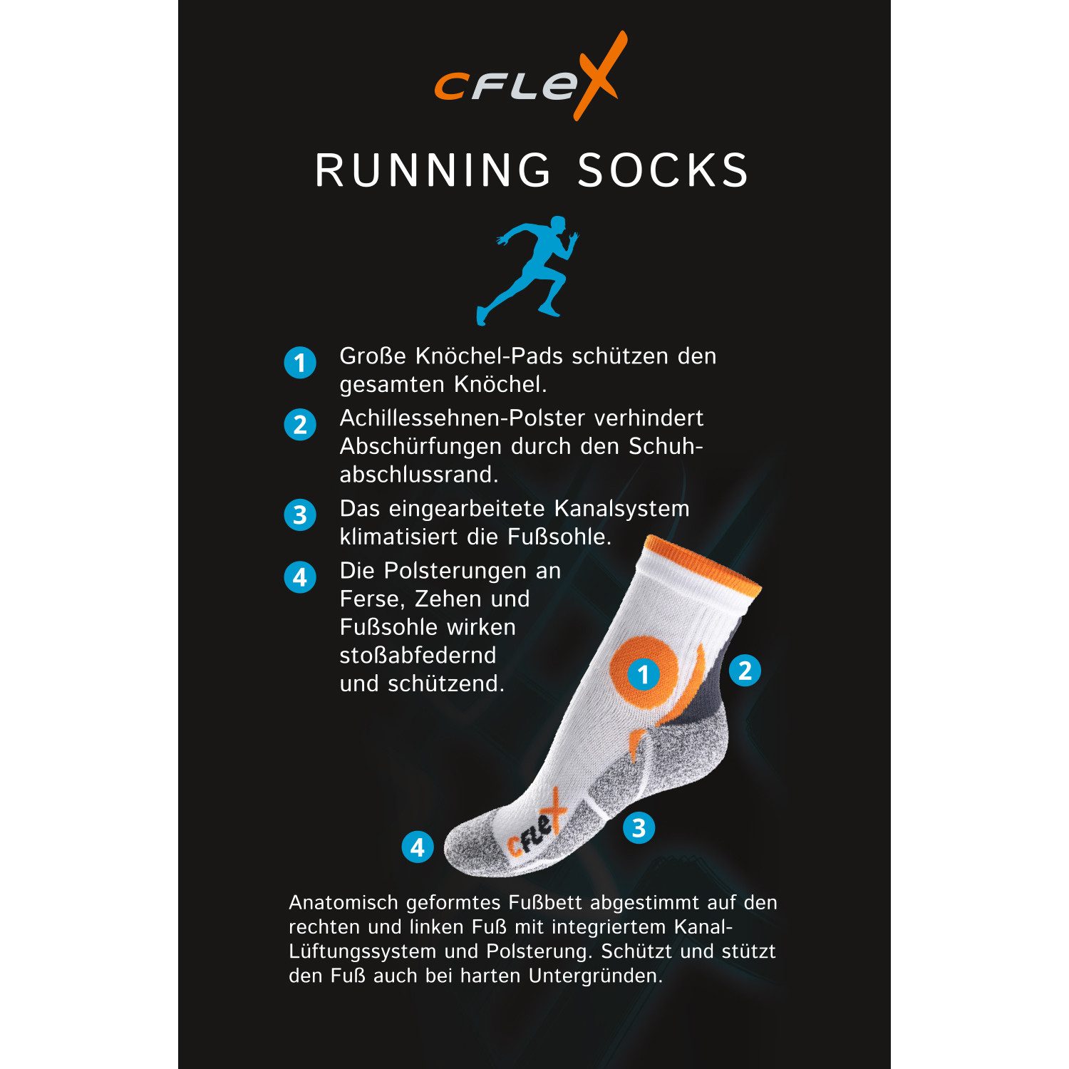 CFLEX Sportsocken Damen und Herren Running Funktionssocken (4 Paar) Laufsocken
