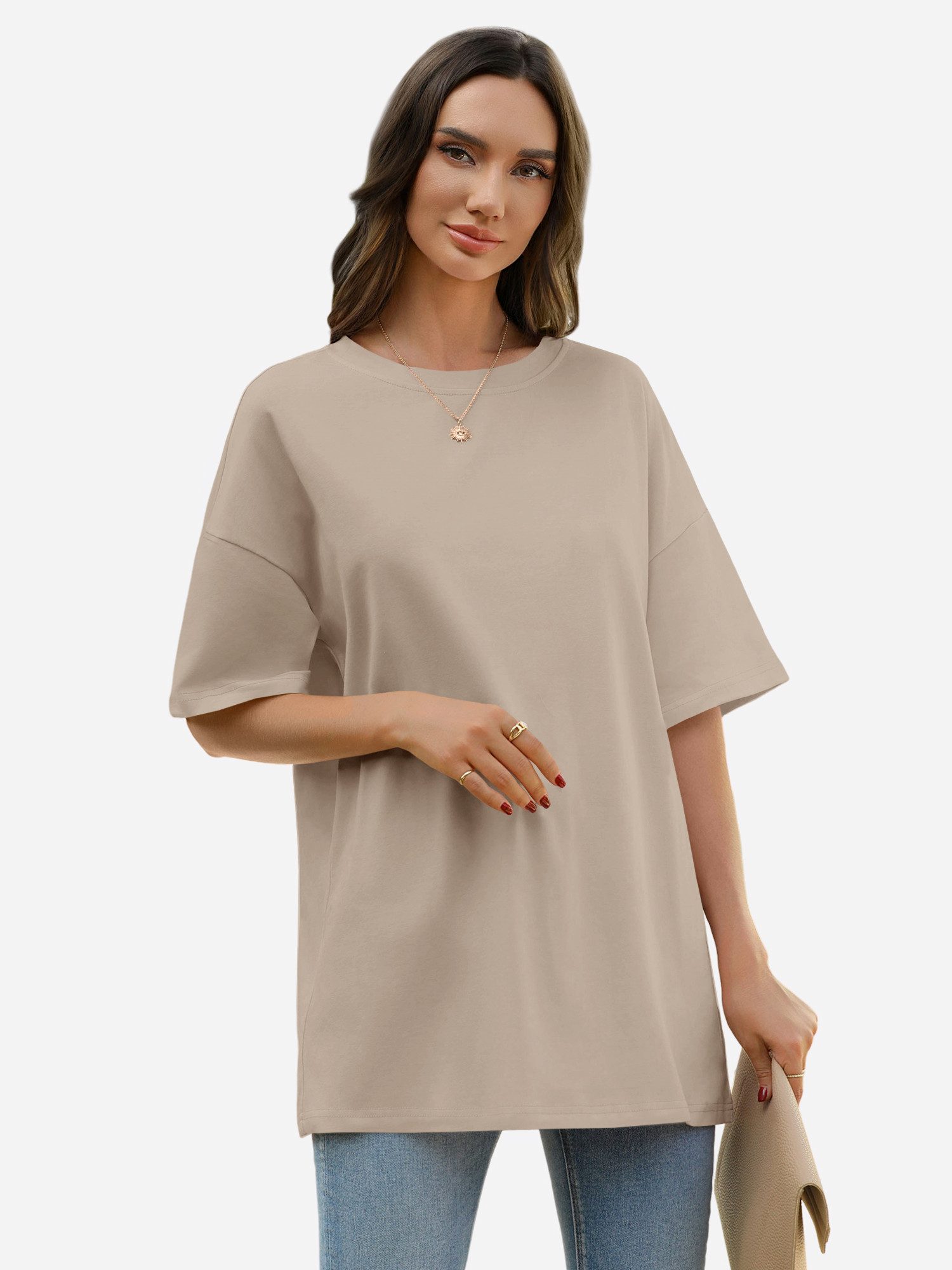 Imily Bela T-Shirt Damen Freizeit Oberteile (Packung, 1-tlg., 1per-Pack) Einfarbig