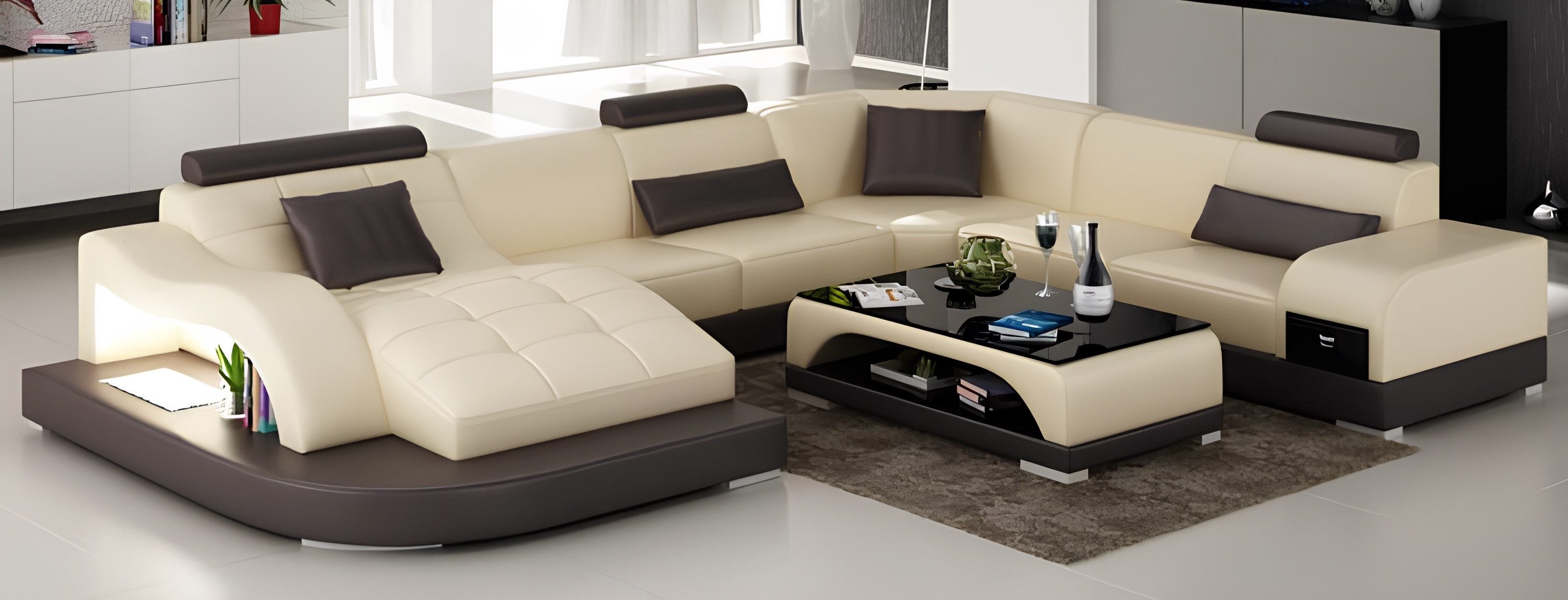 Xlmoebel Ecksofa Leuchtendes Ledersofa Eckcouch Wohnlandschaft Set, Hergestellt in Europa