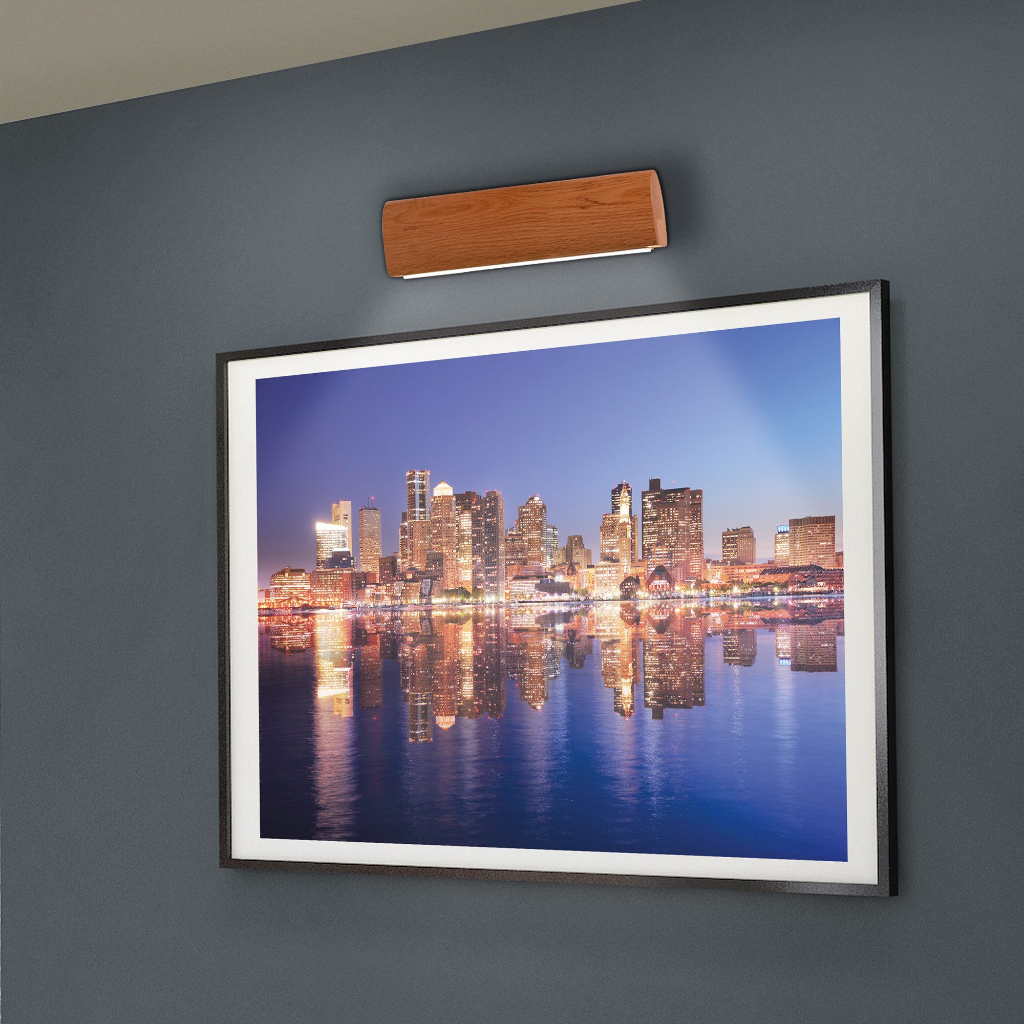 näve LED Wandleuchte Rondo, LED fest integriert, Warmweiß, Schirm Eichenholz, L: 35cm, warmweißes Licht, abgerundete Form