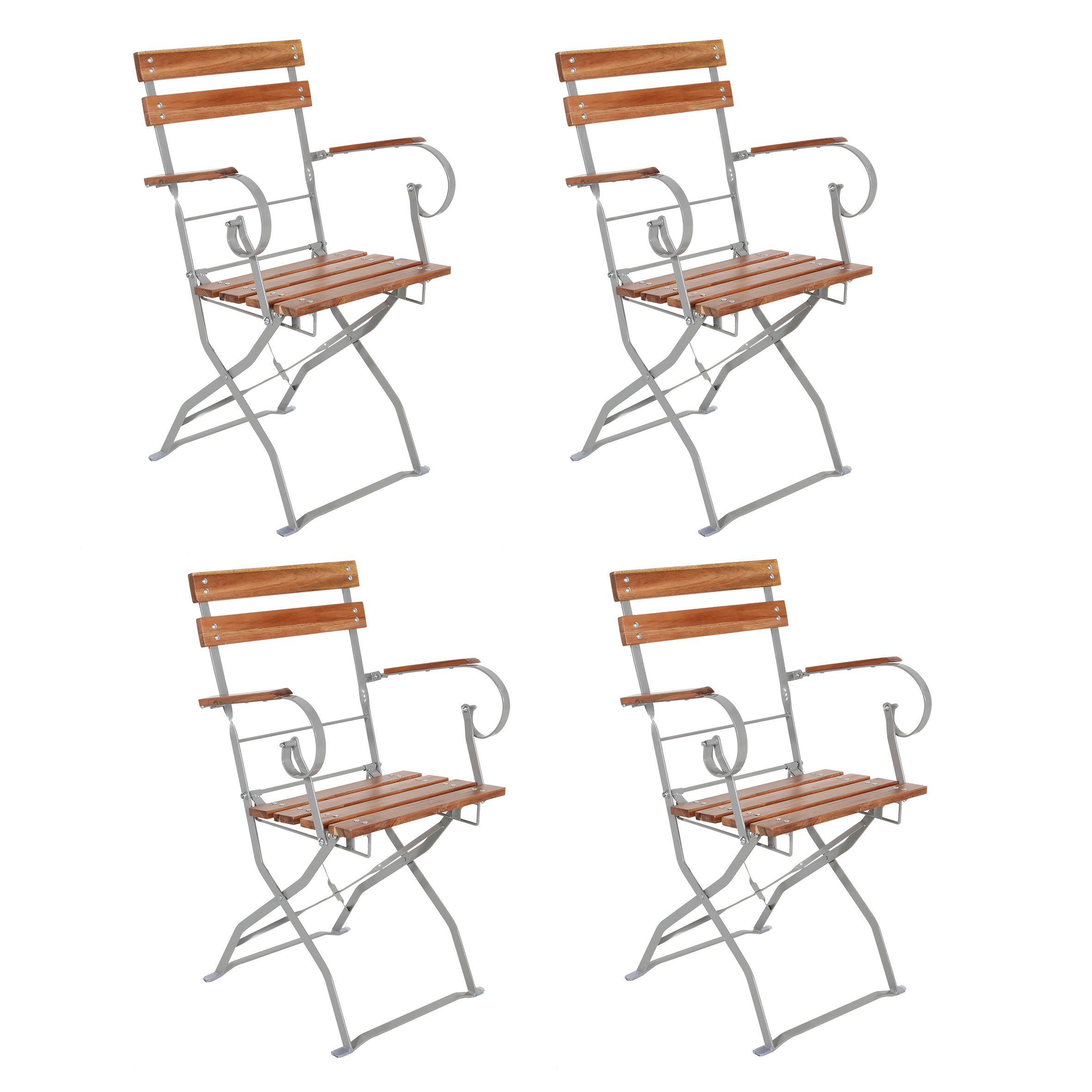 Spetebo Bistrostuhl Biergarten Sessel mit Armlehnen (Menge wählbar, 4 St), klappbar ca. 84 x 53,5 cm aus Akazienholz mit Armlehnen