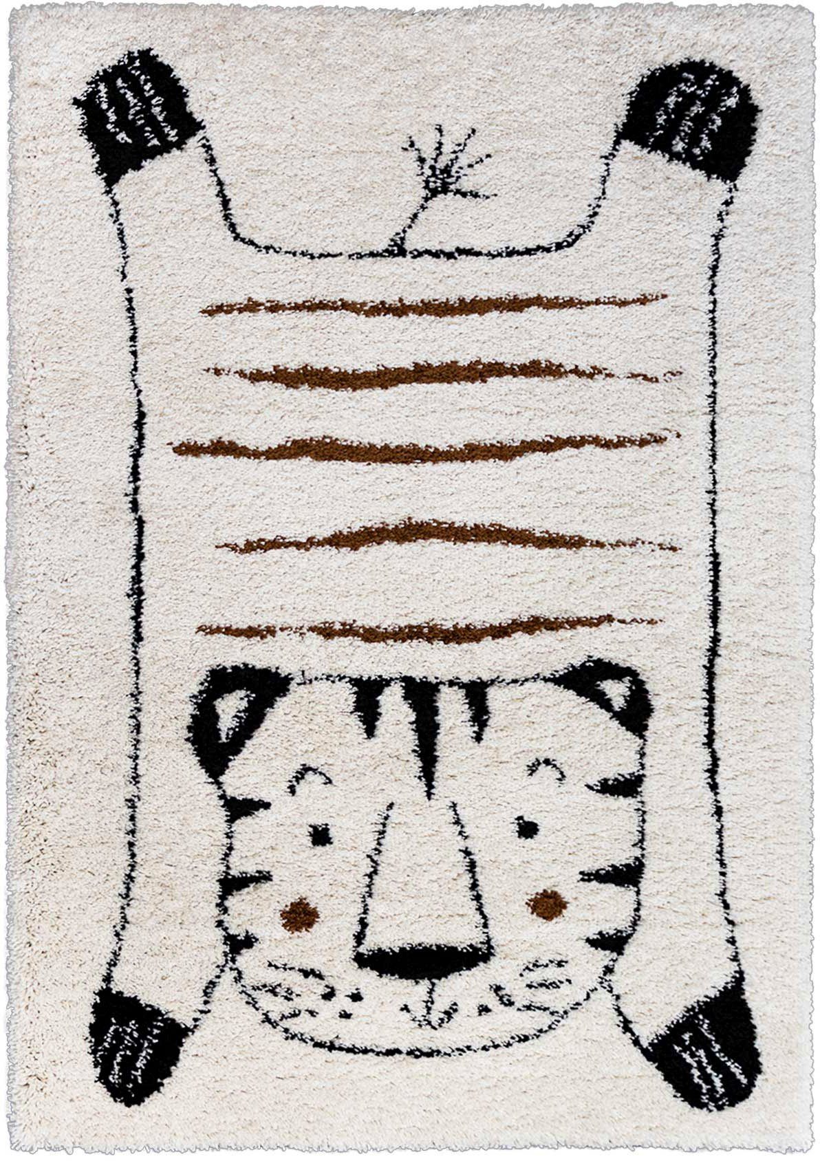 Kinderteppich »NOMAD - White Tiger«, Primaflor-Ideen in Textil, rechteckig, Höhe 35 mm, Hochflor, Motiv Tiger, Kinderzimmer-HomeTrends