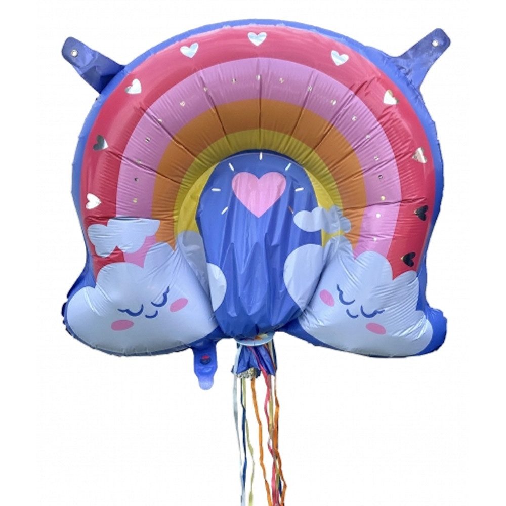 Party Factory Pinata Party Factory Zieh-Pinata Regenbogen aufblasbar Luft Folie 90×80 cm, mit bunten Ziehbändern