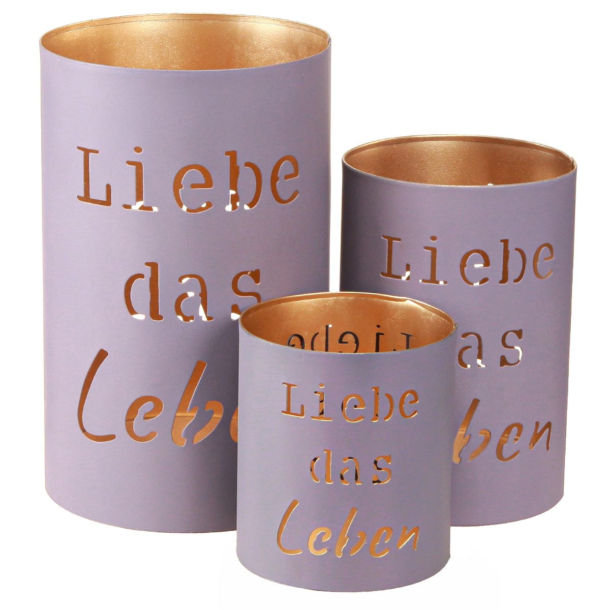 Florists Products Windlicht Windlicht-Set Grau-Gold „Liebe das Leben“ 3er-Set Deko